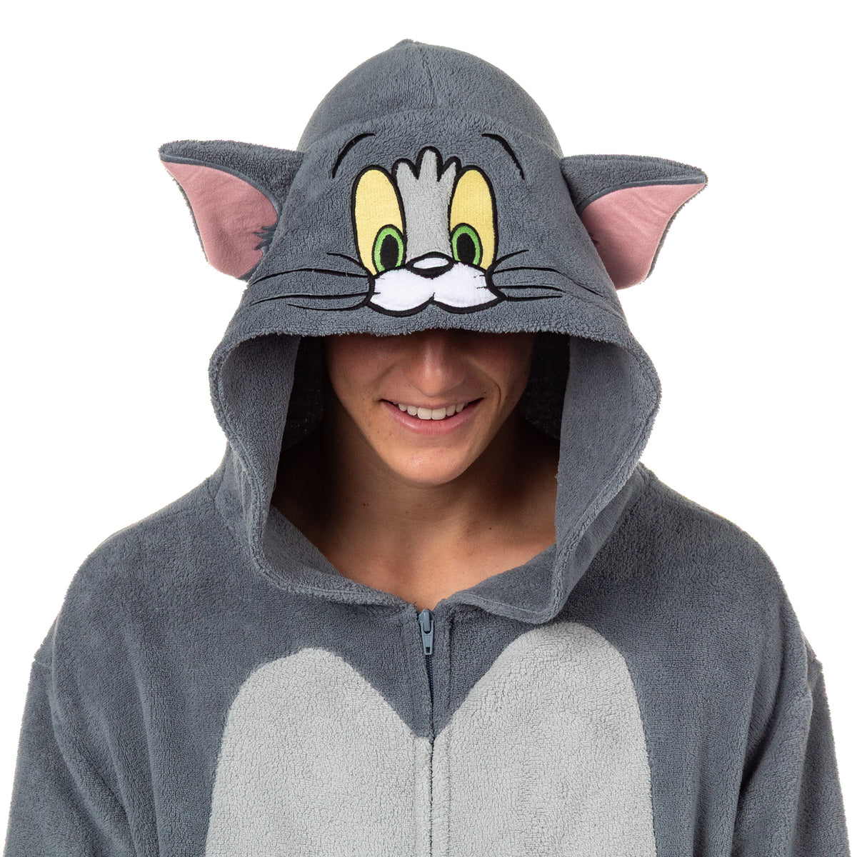 Tom & Jerry Union Suit Men's Tom Kigurumi Fleece Hooded Costume Pajama