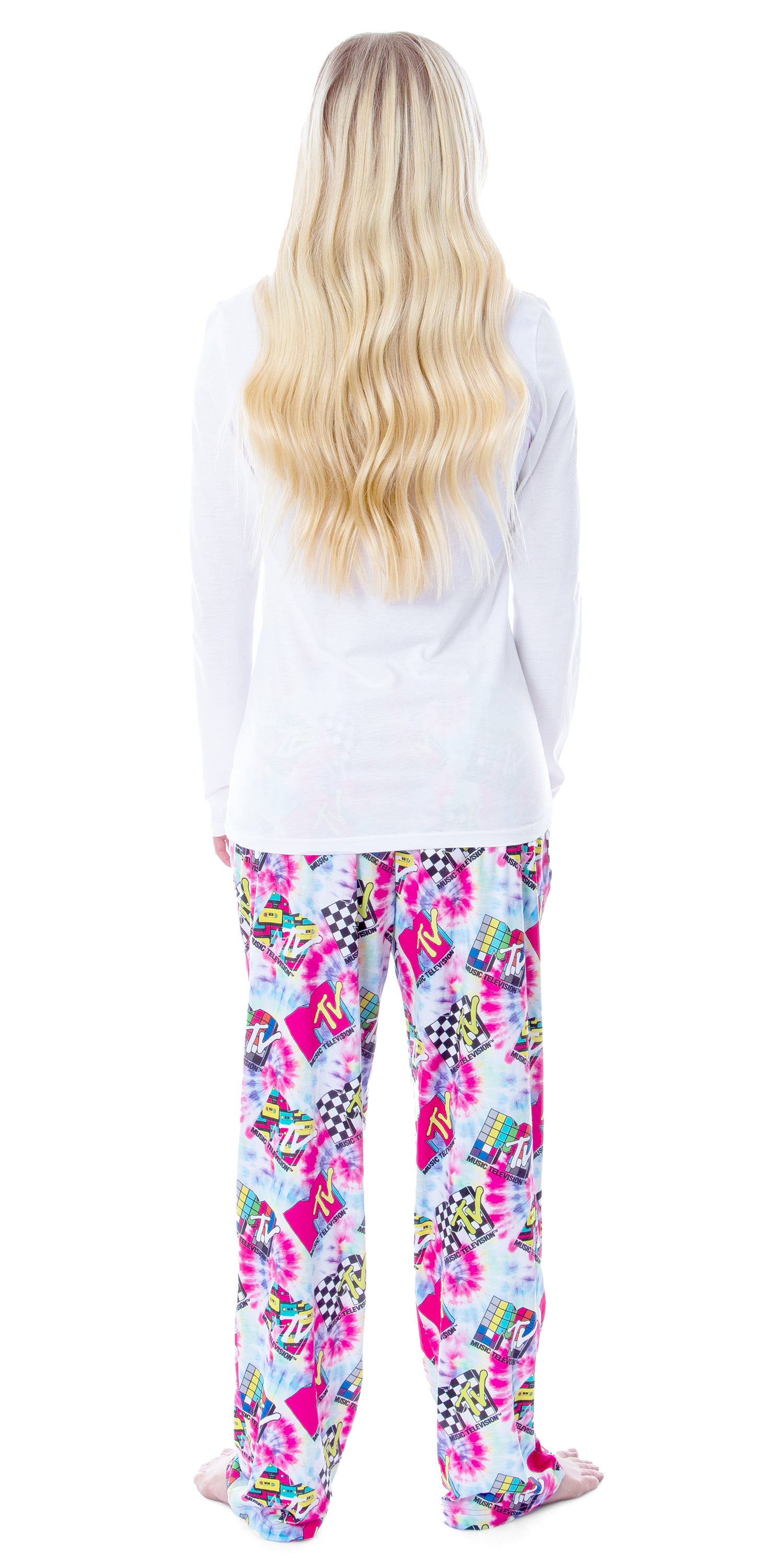 MTV Womens' Music Television Vintage '80s Logos Tie Dye Sleep Pajama Pants