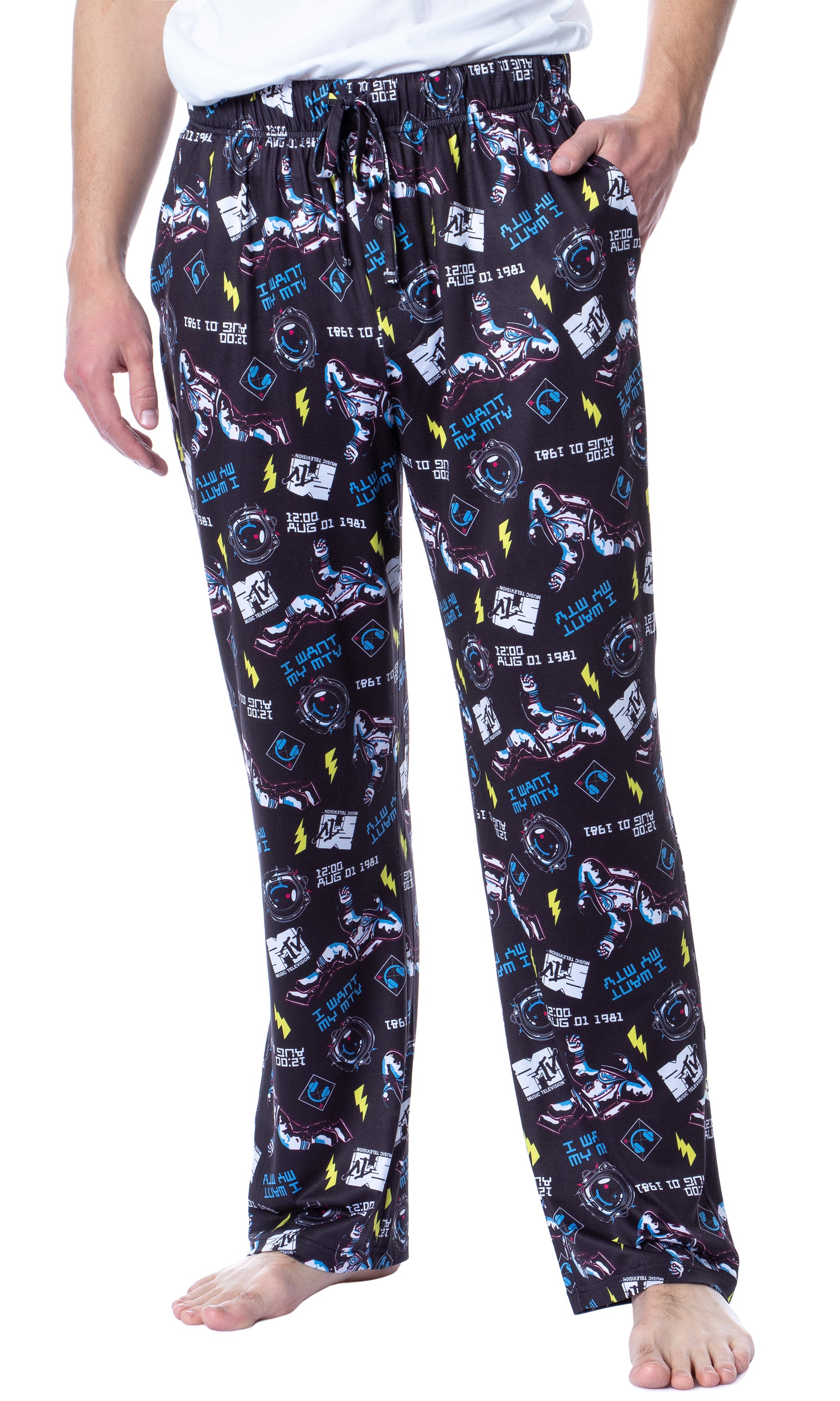 MTV Mens' Music Television Moonman '80s Logo Sleep Pajama Pants
