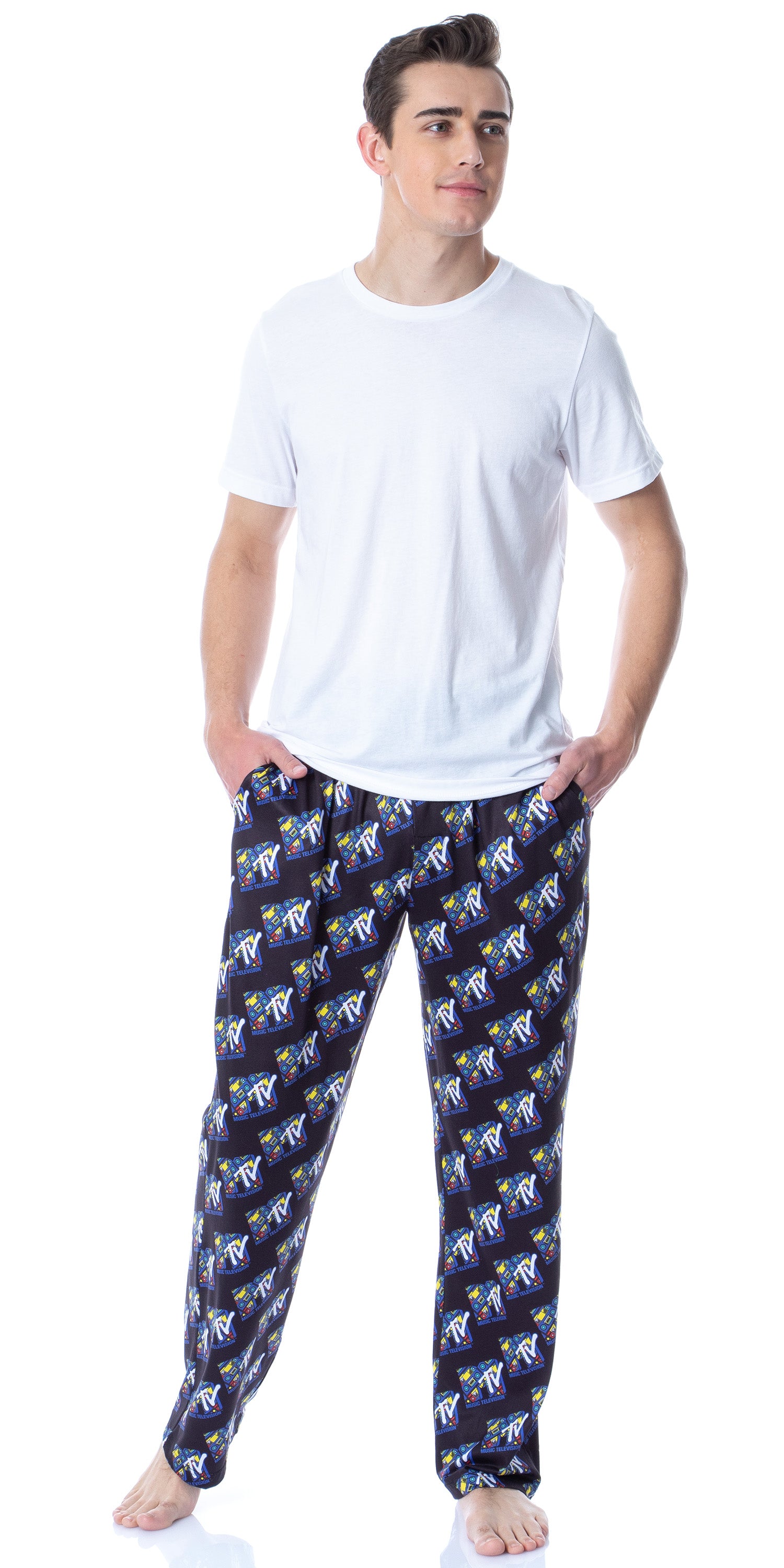 MTV Mens' Music Television Boombox '80s Logo Sleep Pajama Pants
