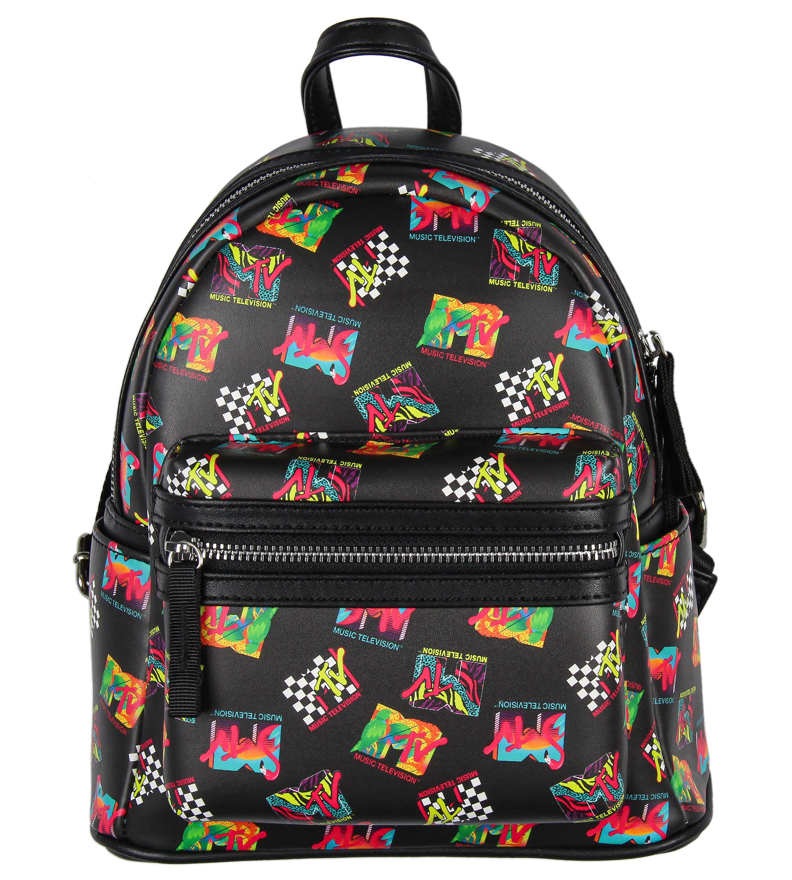 MTV Music Television '80s Logo Tossed Print Zippered Mini Small Backpack Bag