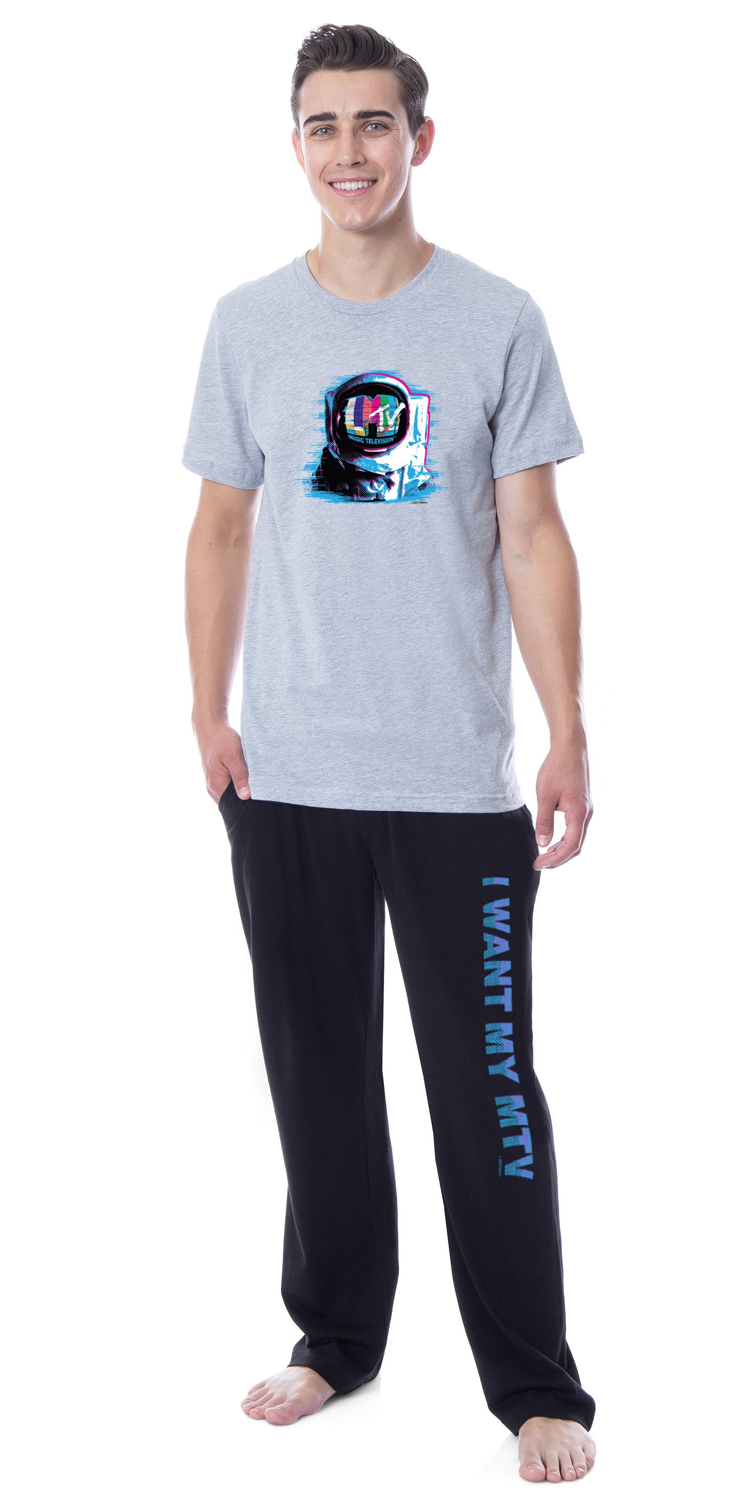 MTV Mens' Music Television Glitch Moonman '80s Logo Sleep Pajama Set