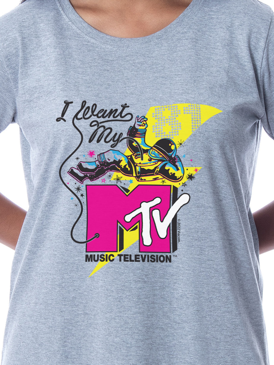 MTV Womens' Music Television I Want My Moonman '80s Nightgown Sleep Pajama Shirt
