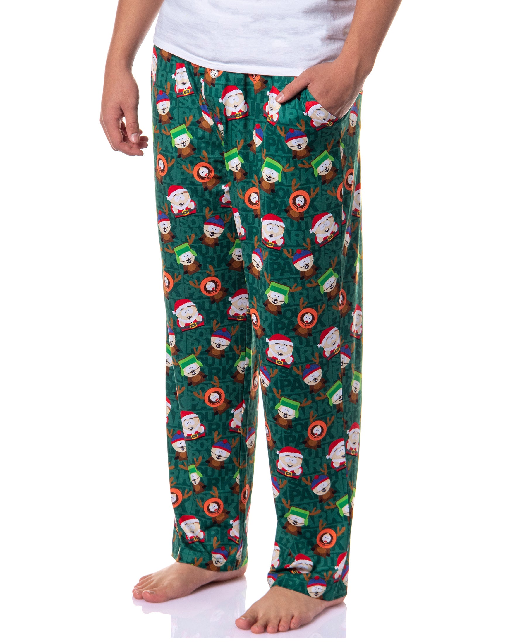South Park Pajama Pants Men's Santa Cartman and Reindeer Lounge Bottoms