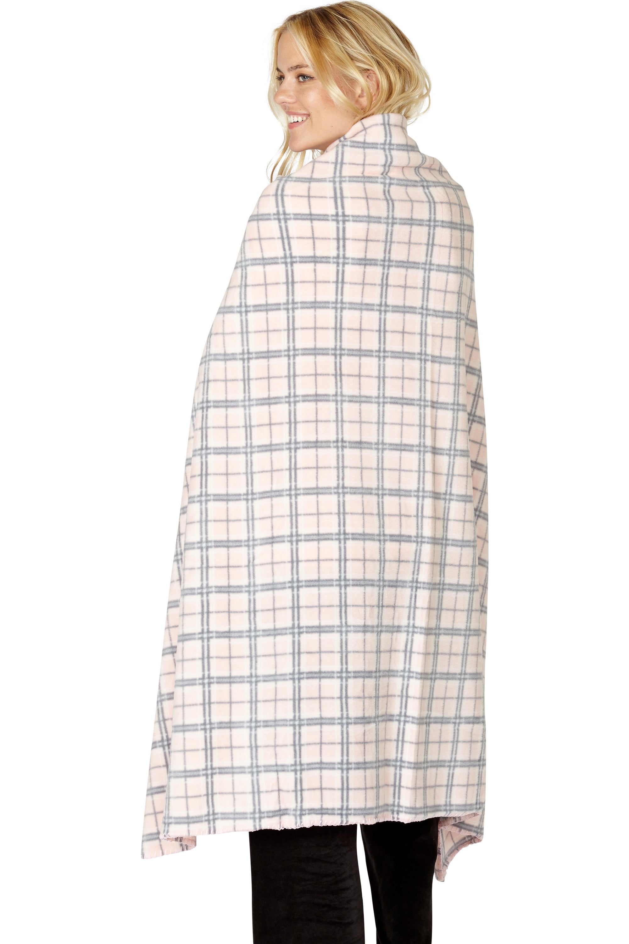 Intimo Pink Plaid Print Soft Fleece Throw Blanket 48" x 58" For Bed Couch Dorm