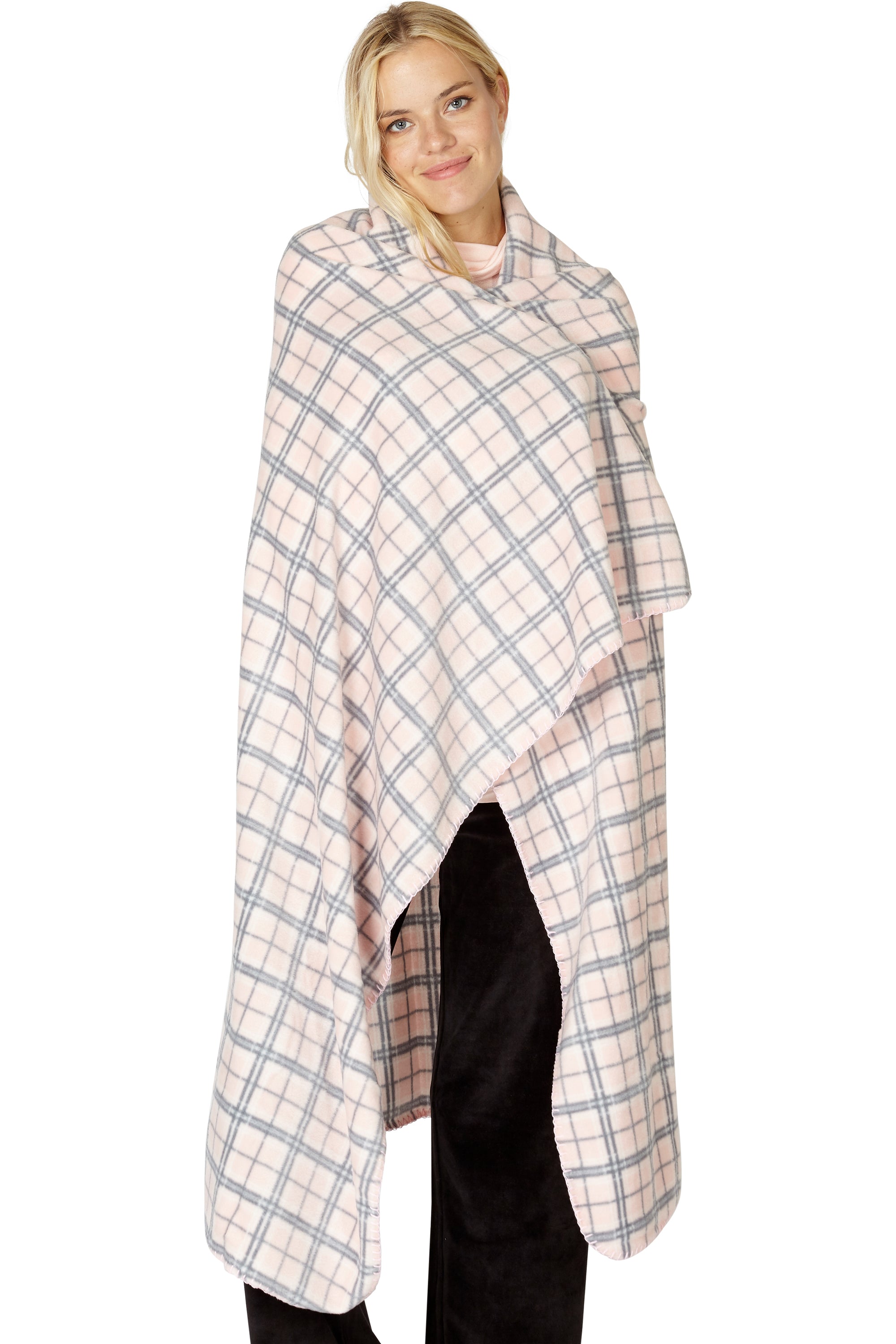 Intimo Pink Plaid Print Soft Fleece Throw Blanket 48" x 58" For Bed Couch Dorm