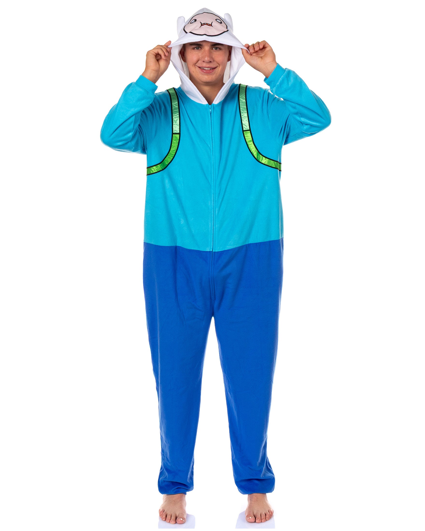 Adventure Time Union Suit Finn Men's Hooded Costume One Piece Pajama (2XL/3XL)