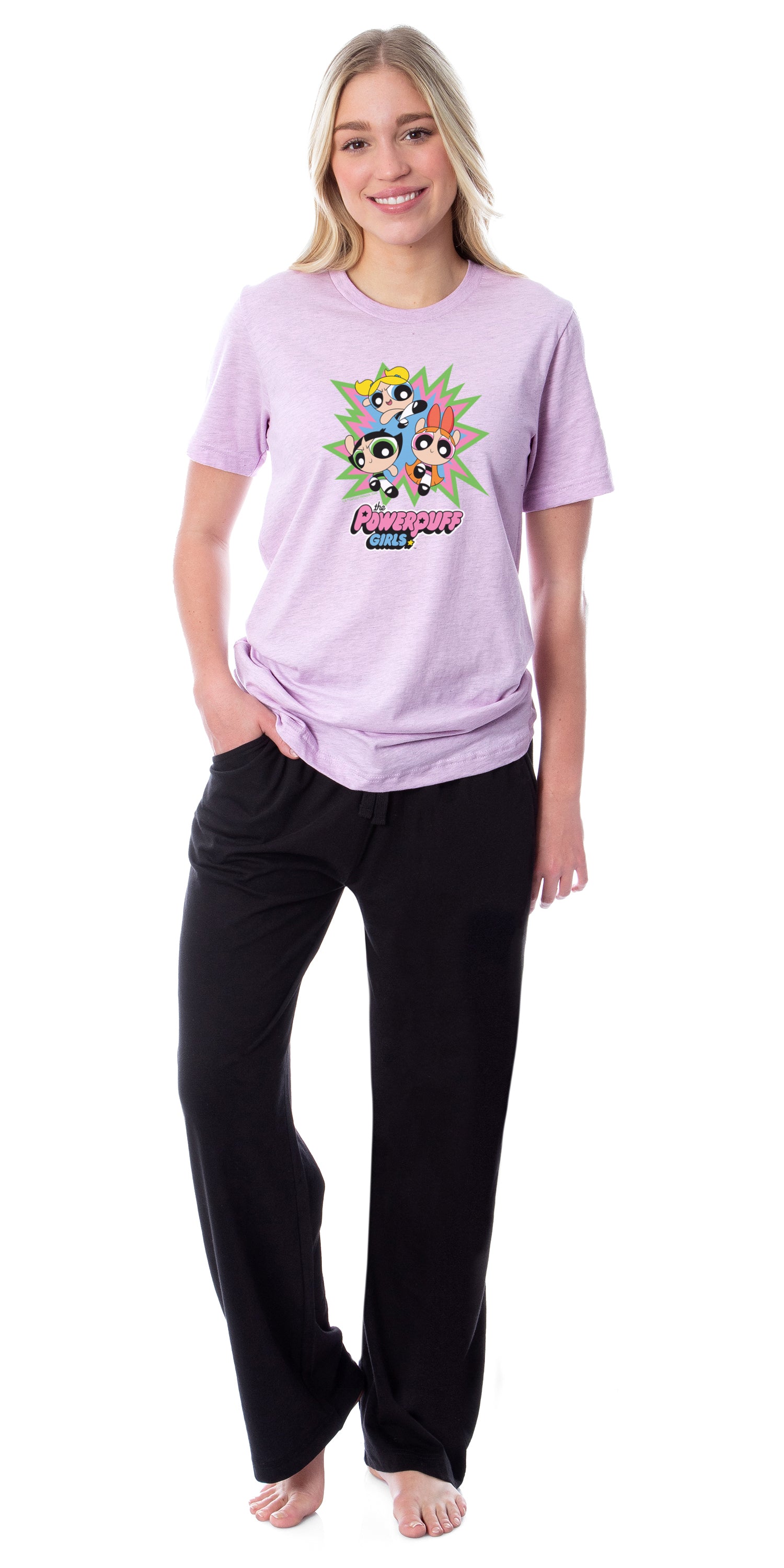 The Powerpuff Girls Women's TV Show Logo Sleep Crewneck Pants Pajama Set