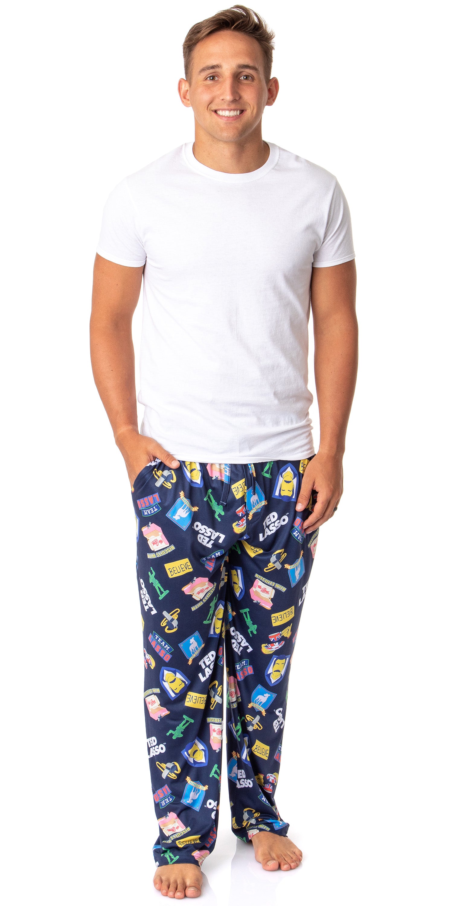 Ted Lasso Mens' TV Series Show Symbols Believe Sleep Pajama Pants (Large)