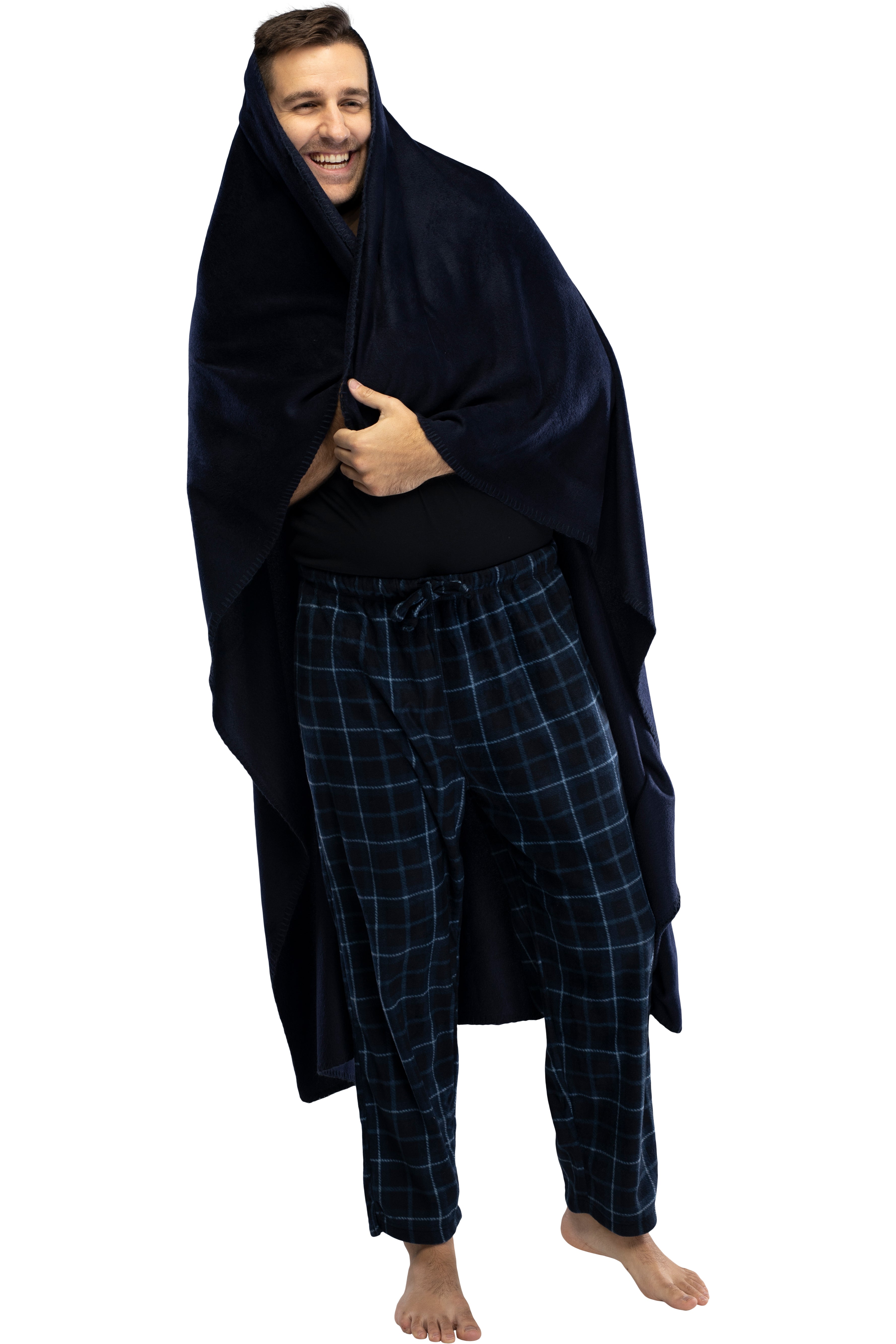 Intimo Mens' Polar Fleece Pajama Pants with Fleece Blanket Gift Set