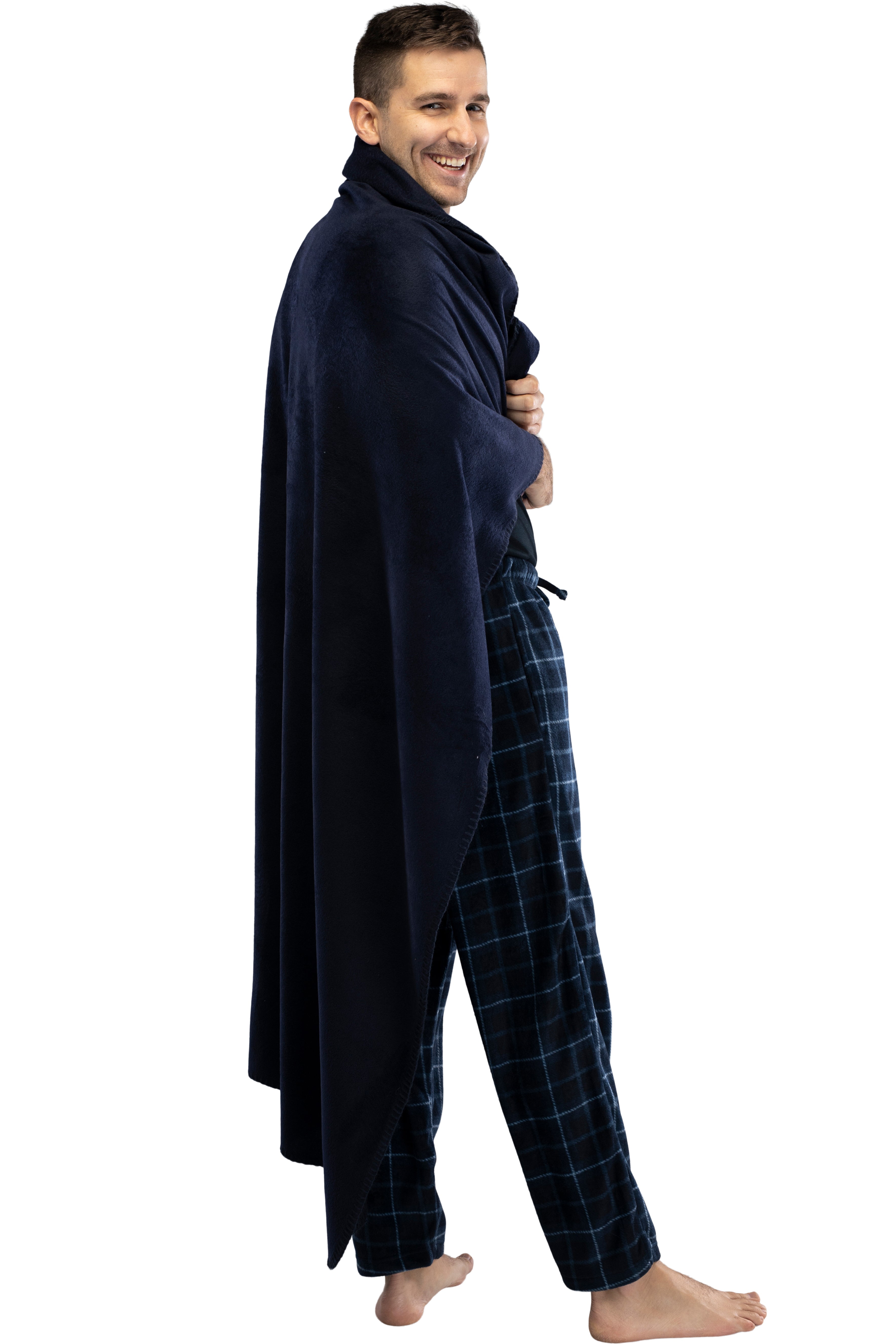Intimo Mens' Polar Fleece Pajama Pants with Fleece Blanket Gift Set