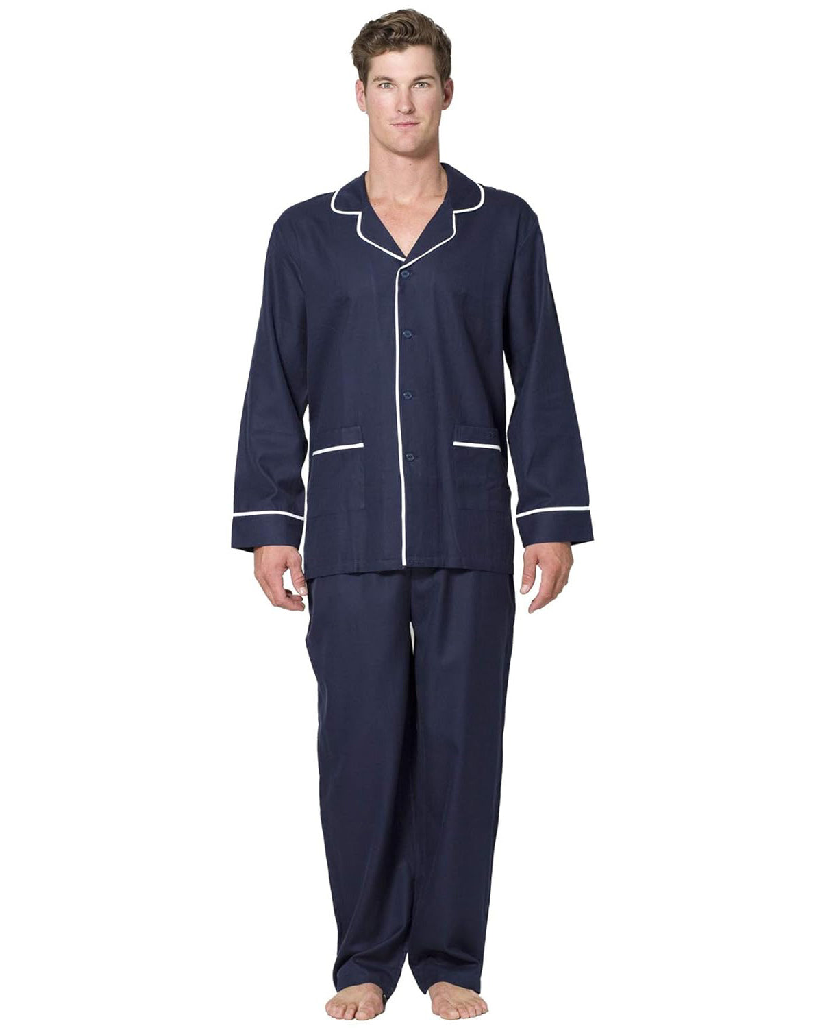 Intimo Mens Herringbone Long Pajama Set with Piping