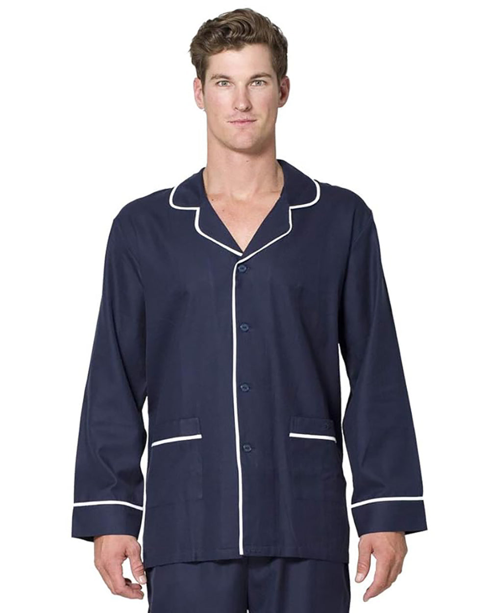 Intimo Mens Herringbone Long Pajama Set with Piping