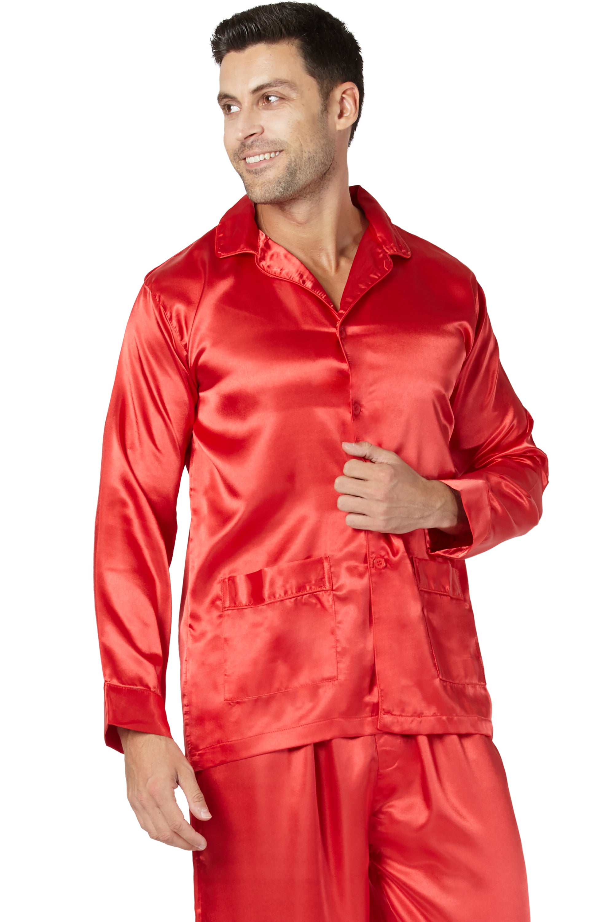 Intimo Mens Poly Charmeuse 2 Pocket Button Front Pajama Top