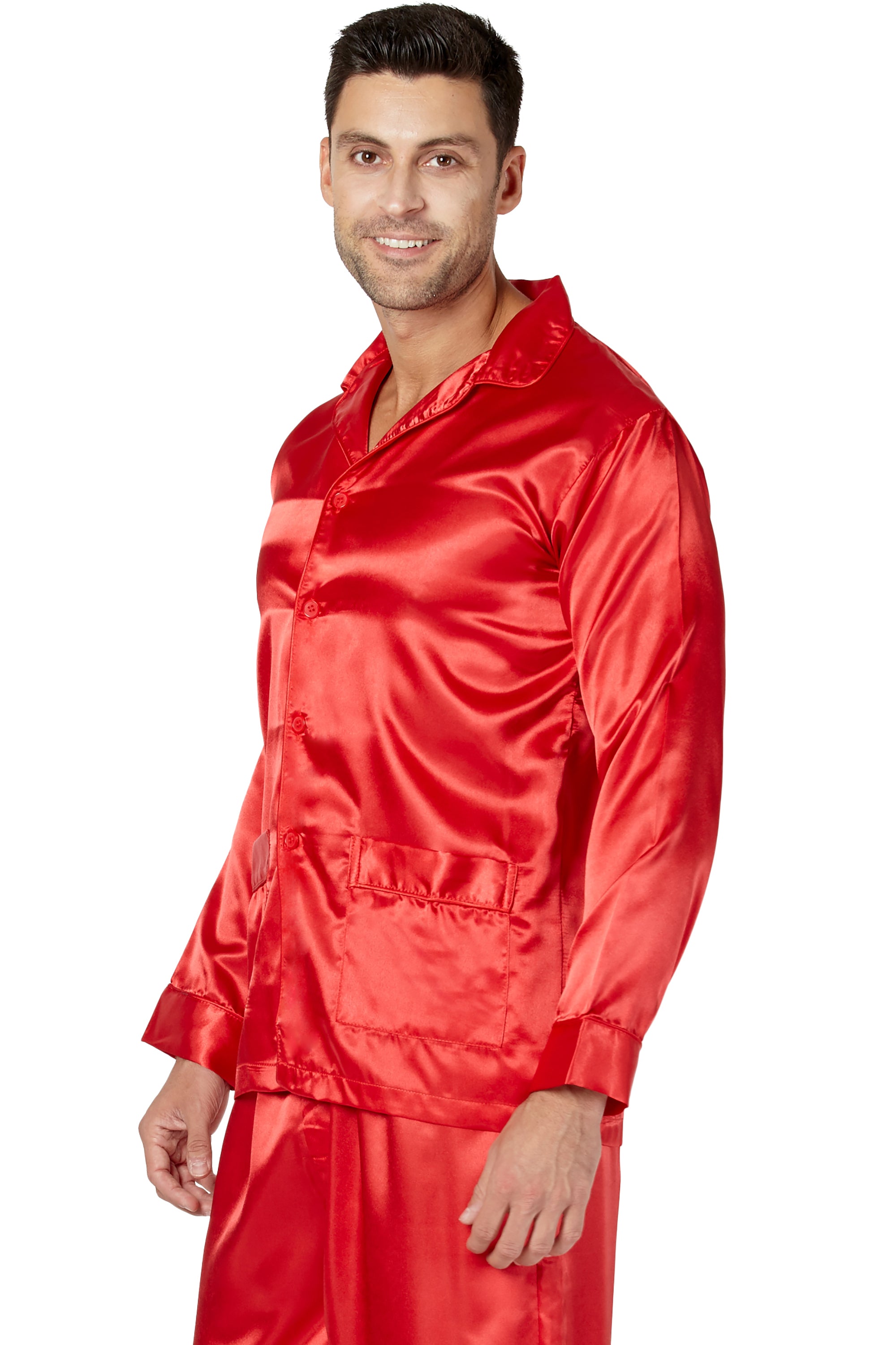 Intimo Mens Poly Charmeuse 2 Pocket Button Front Pajama Top