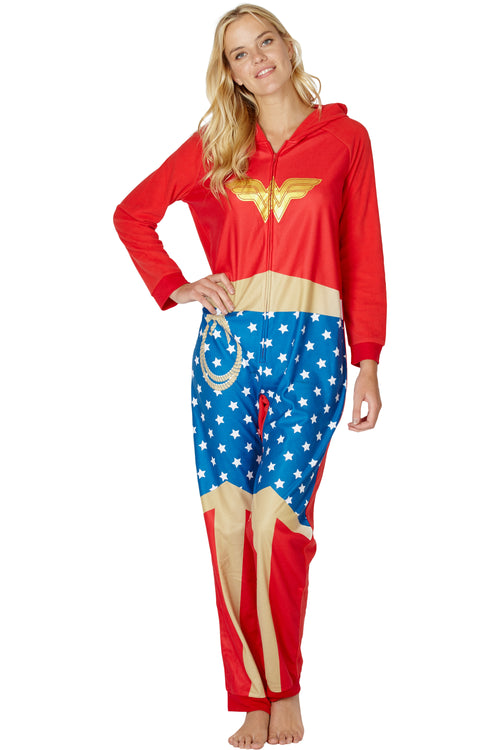 DC Comics Wonder Woman Ready One Piece Costume Pajama Union Suit (S/M)