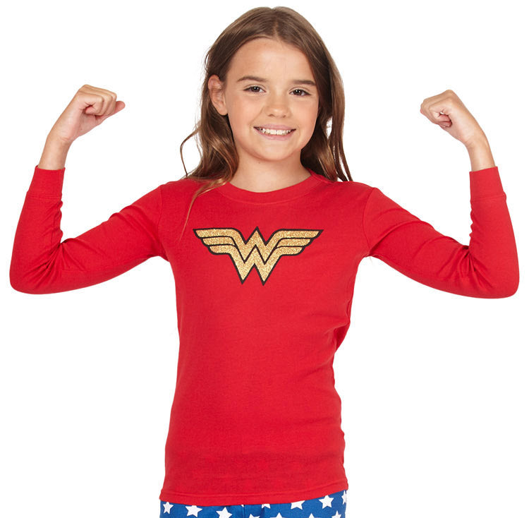 Intimo Girls' Wonder Woman Glitter Logo Pajama Set
