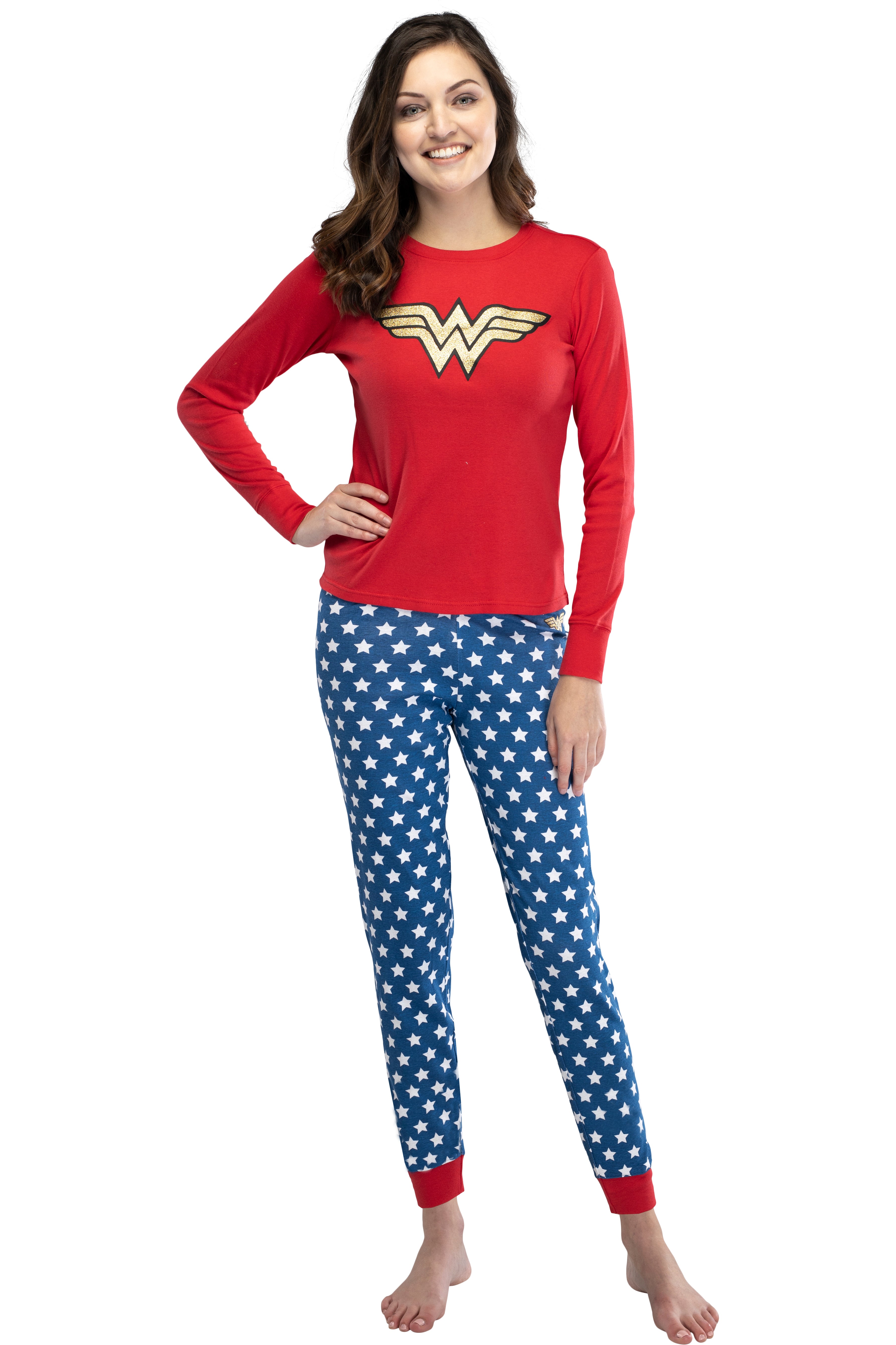 Intimo Womens Wonder Woman Glitter Logo Pajama Set