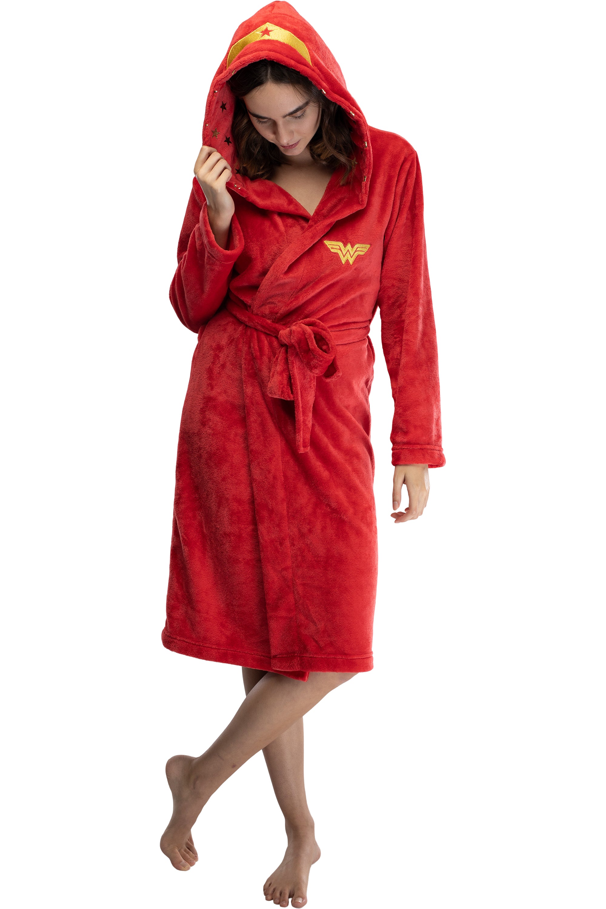 DC Comics Junior's Women's Wonder Woman Embroidered Hooded Fleece Robe
