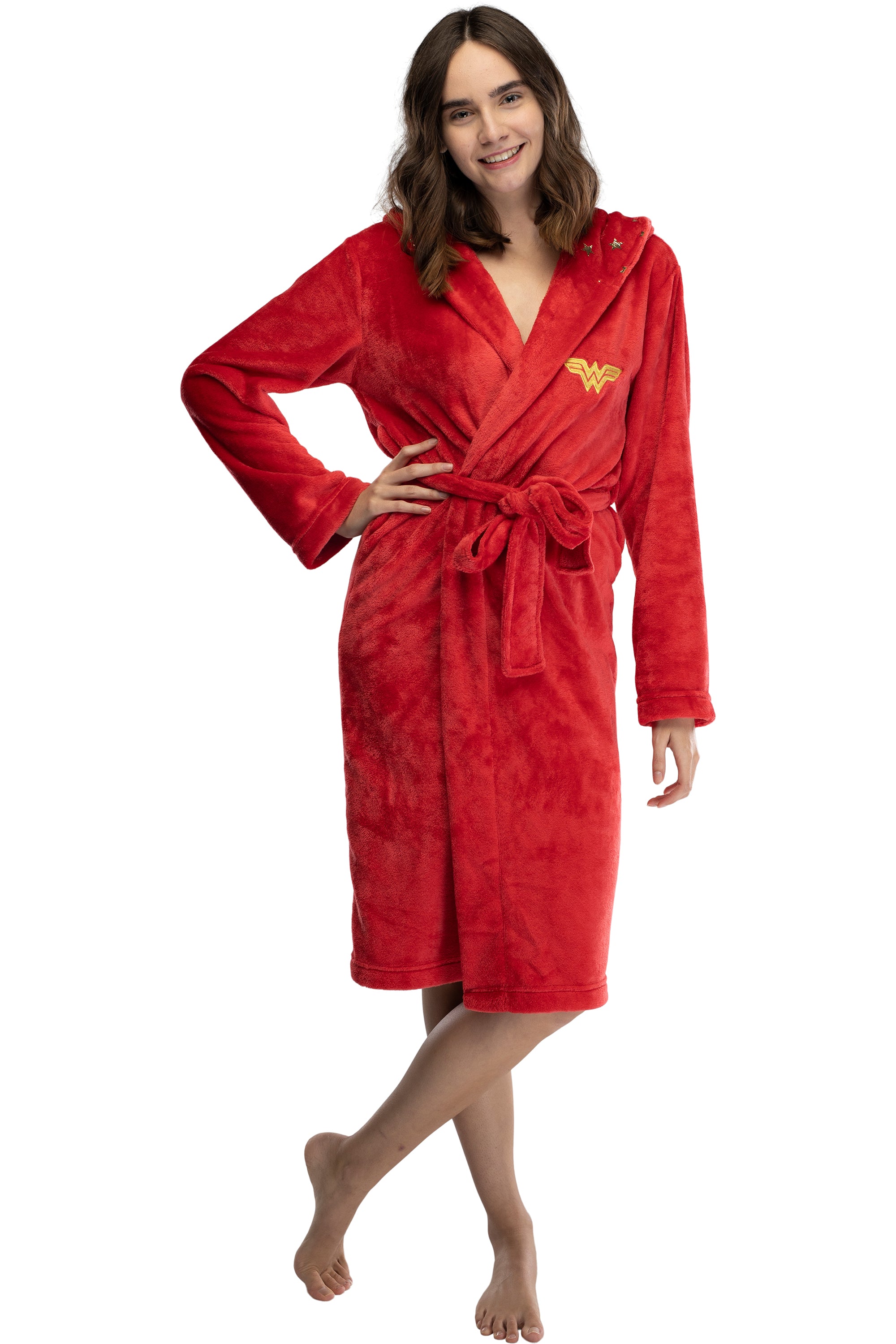 DC Comics Junior's Women's Wonder Woman Embroidered Hooded Fleece Robe