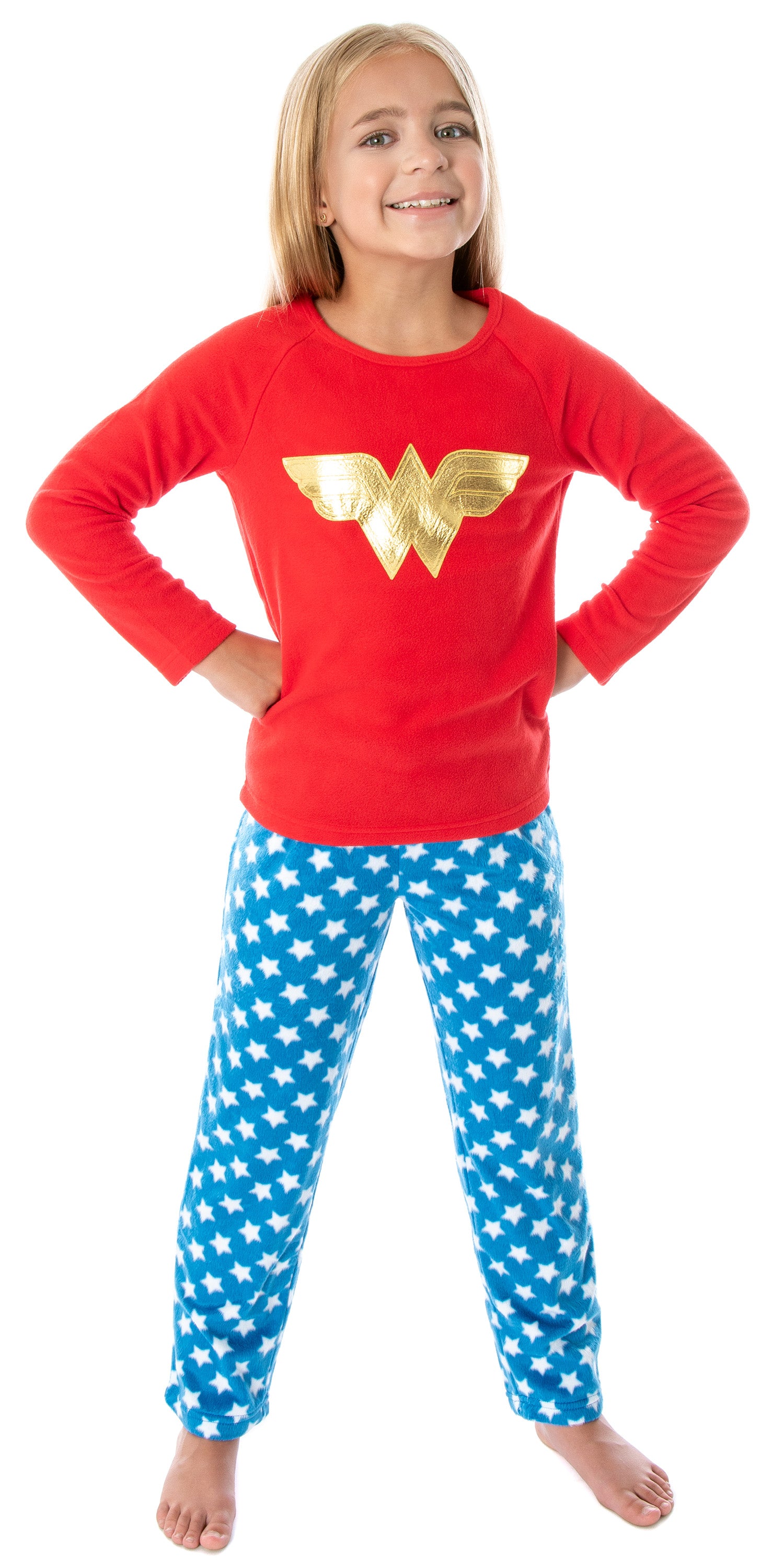 DC Comics Wonder Woman Girls' Classic Costume Colors Fleece Pajama Set