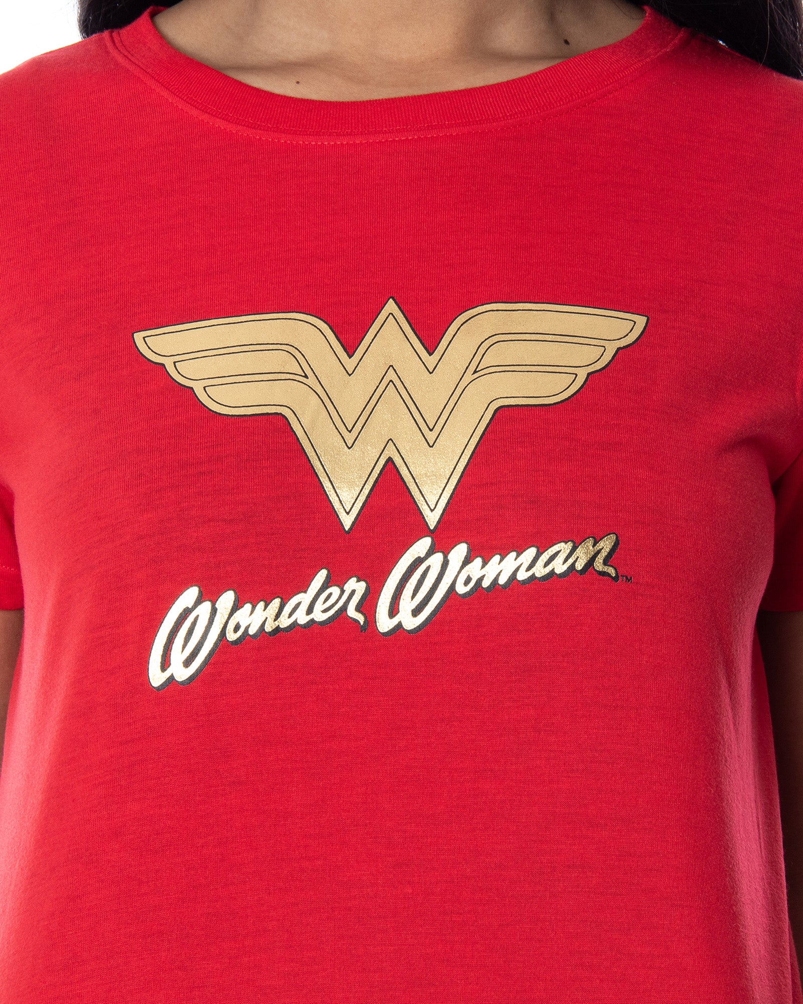 DC Comics Women's Wonder Woman Gold Foil Logo Shirt and Shorts Pajama Set