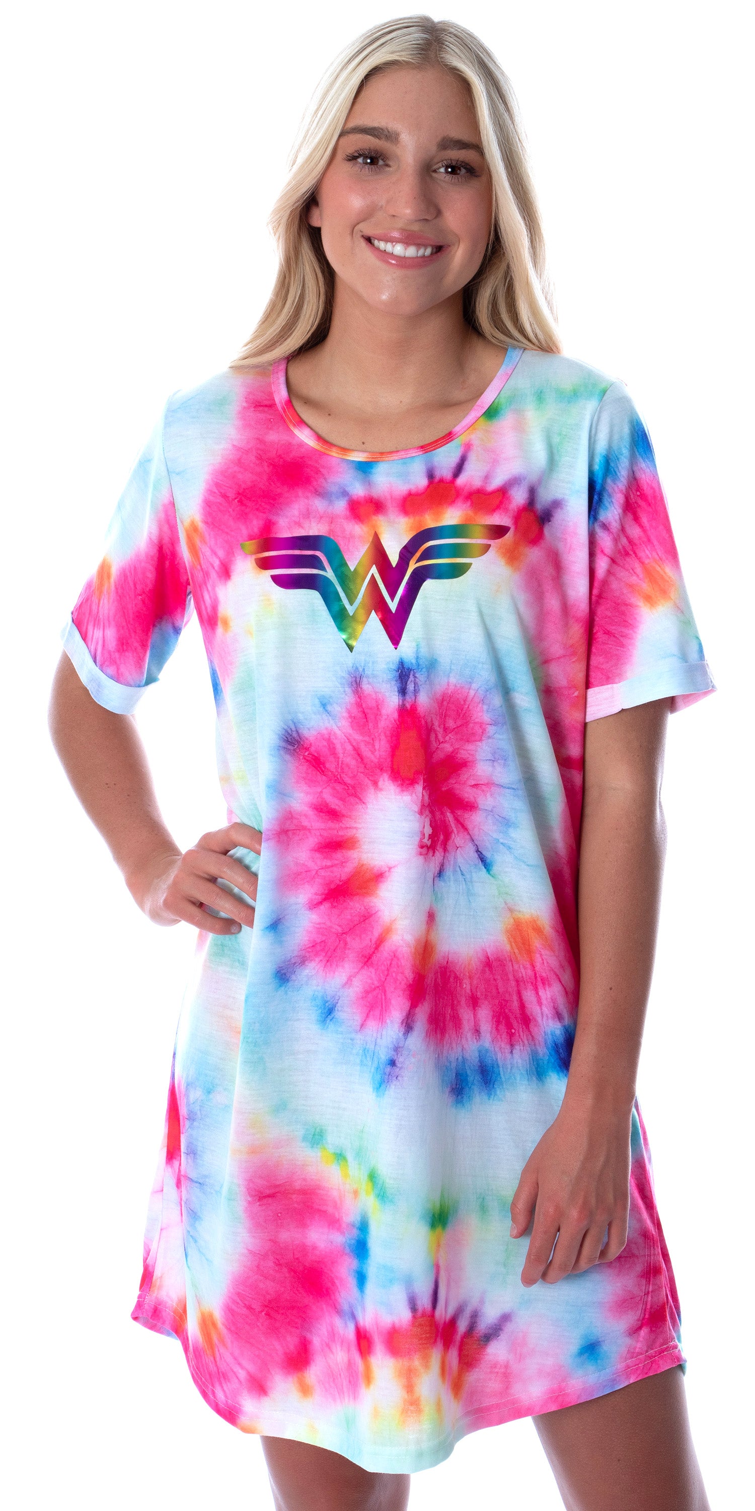 DC Comics Womens Wonder Woman Foil Logo Tie Dye Nightgown Sleep Shirt