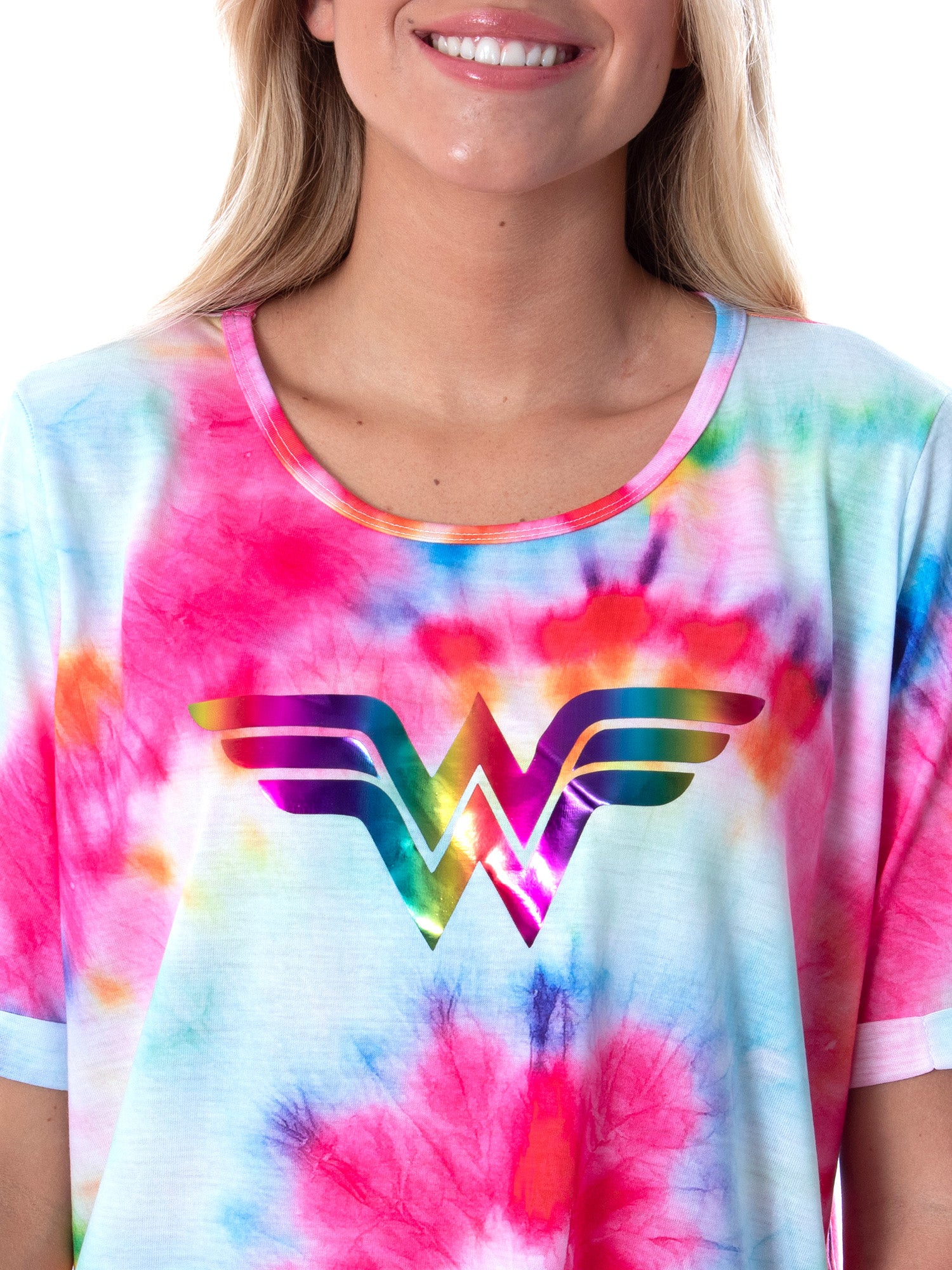 DC Comics Womens Wonder Woman Foil Logo Tie Dye Nightgown Sleep Shirt