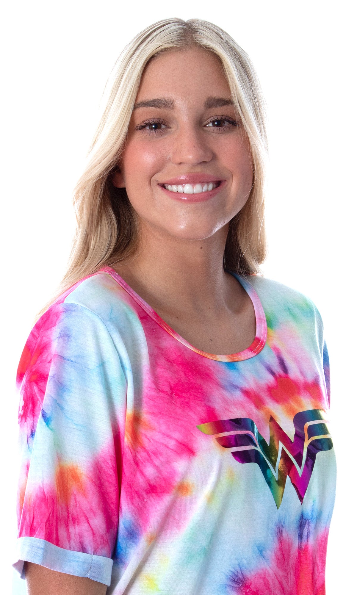 DC Comics Womens Wonder Woman Foil Logo Tie Dye Nightgown Sleep Shirt