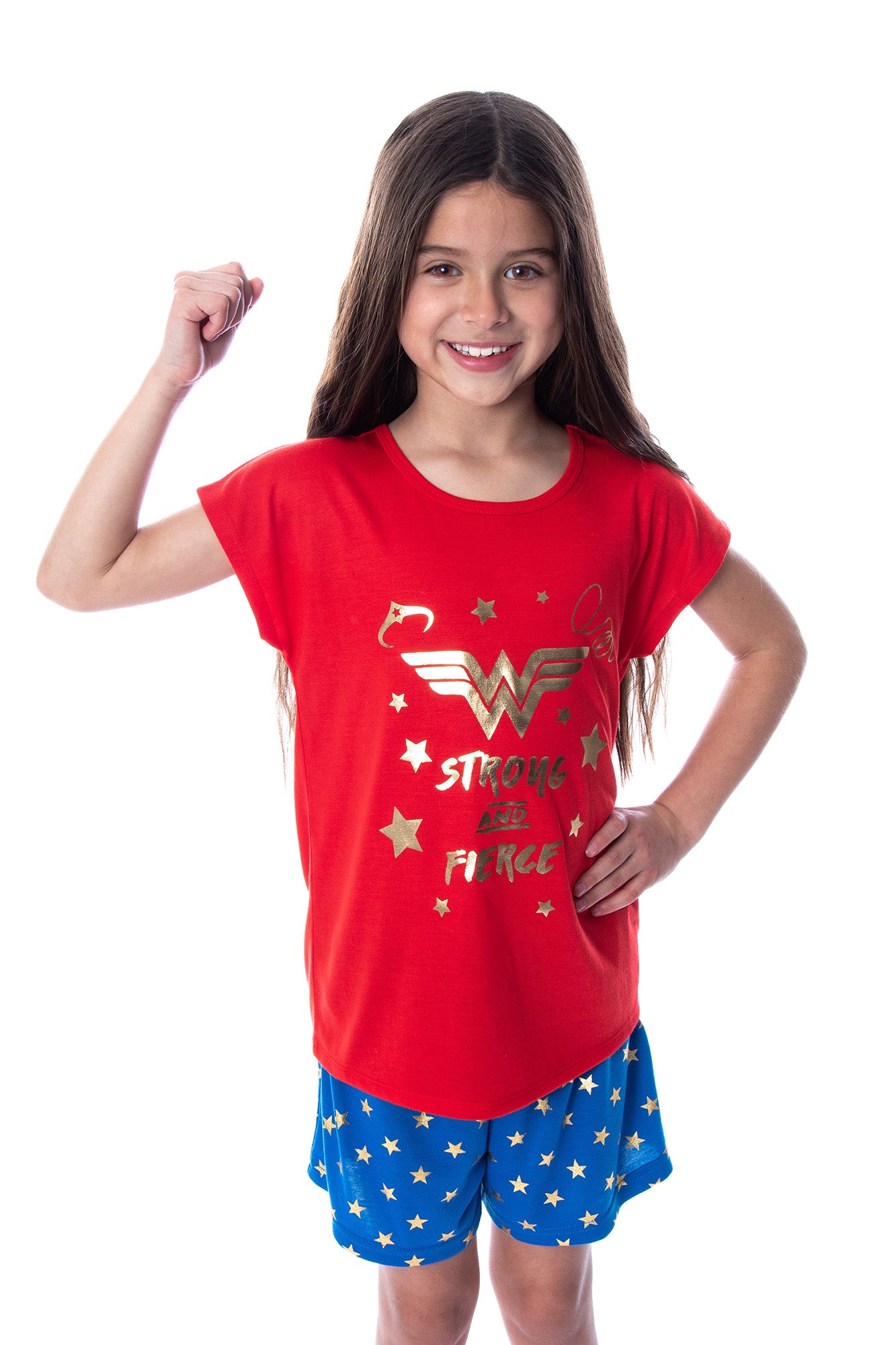 DC Comics Girls' Wonder Woman Strong and Fierce Shirt and Shorts Pajama Set