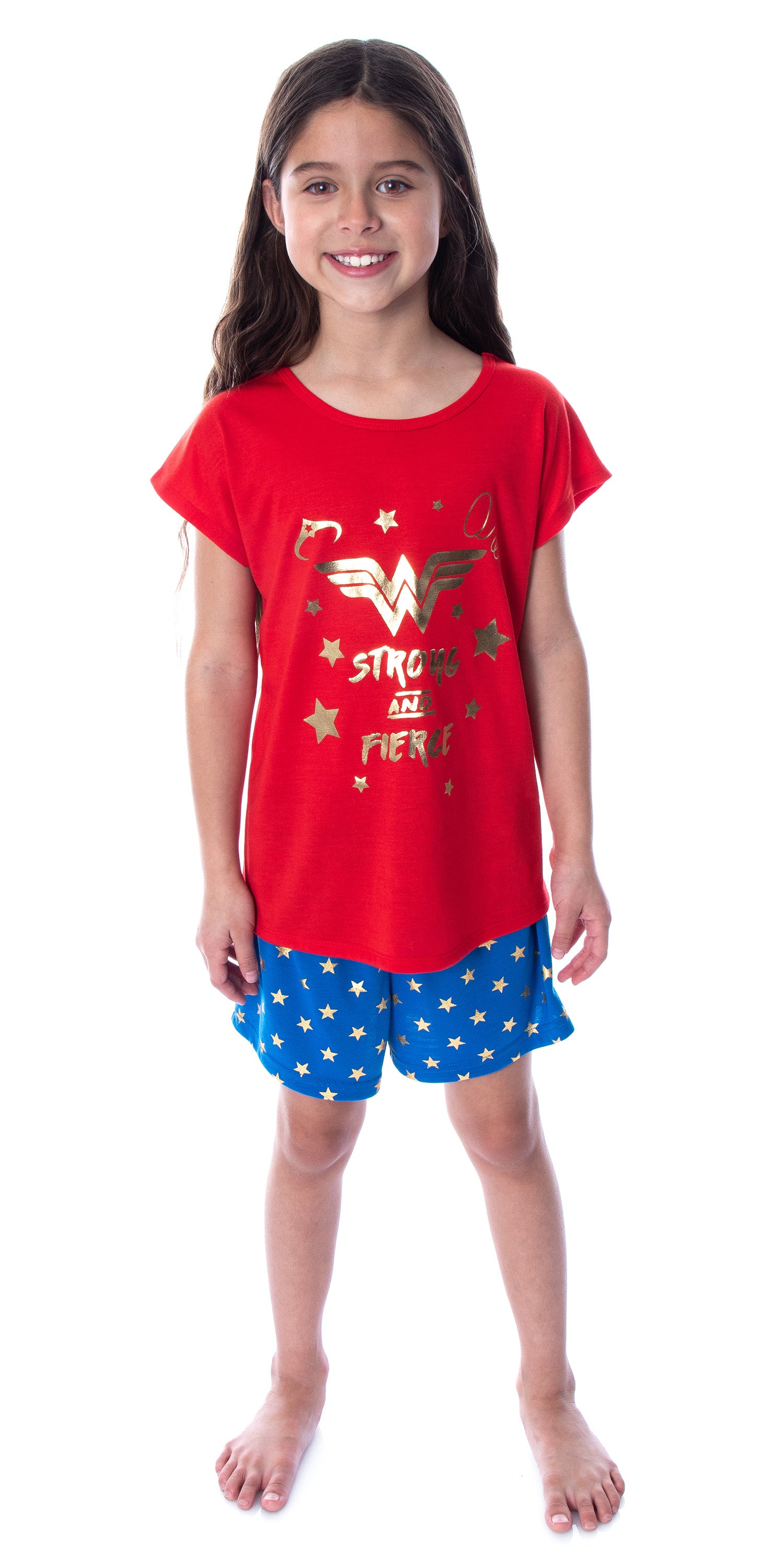 DC Comics Girls' Wonder Woman Strong and Fierce Shirt and Shorts Pajama Set
