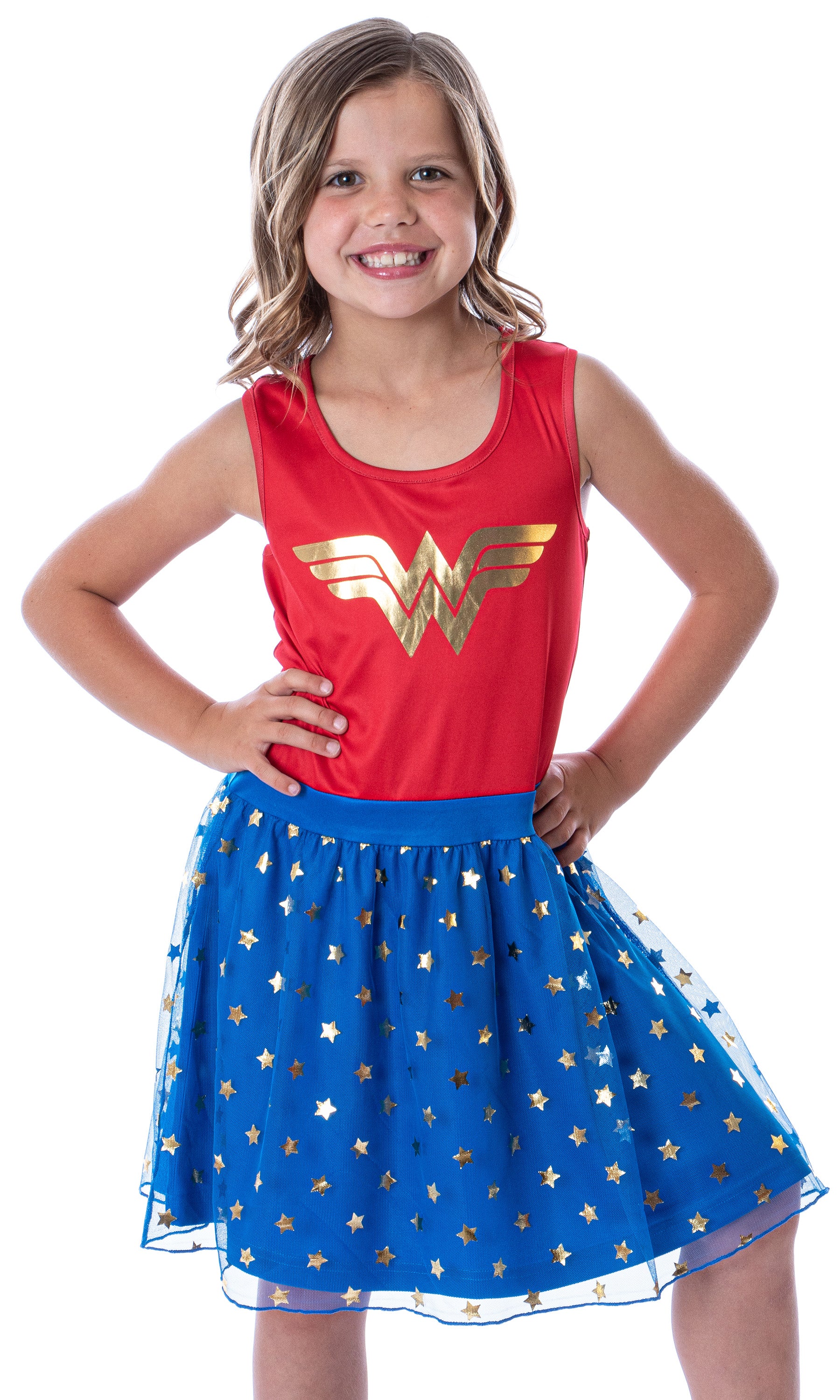 DC Comics Girl's Wonder Woman Logo and Stars Tank Nightgown Costume Pajama
