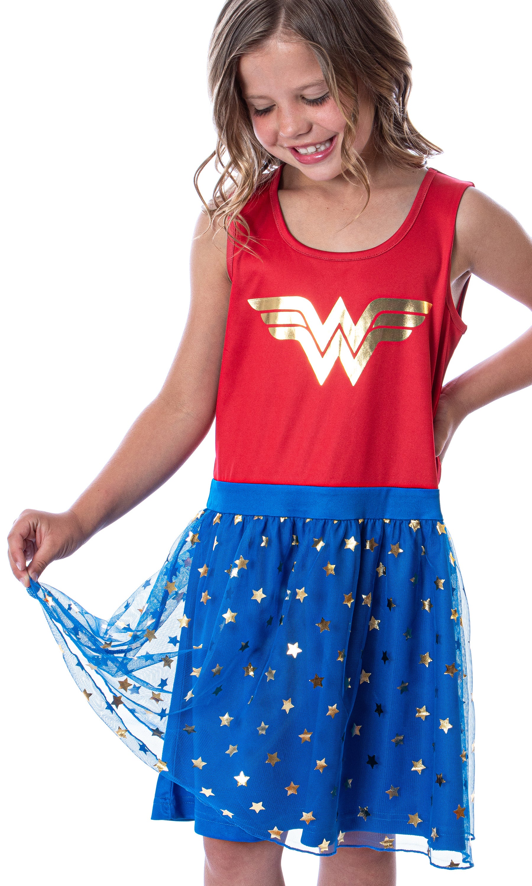 DC Comics Girl's Wonder Woman Logo and Stars Tank Nightgown Costume Pajama