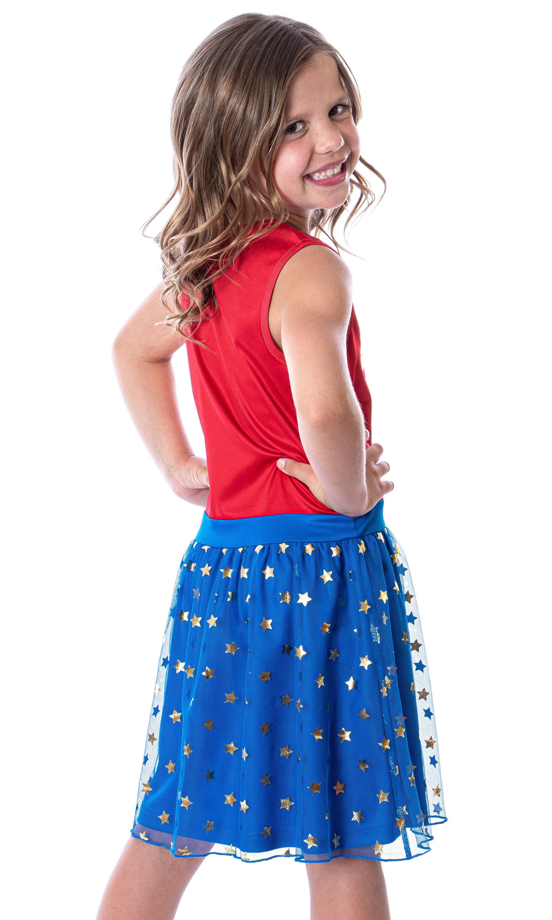 DC Comics Girl's Wonder Woman Logo and Stars Tank Nightgown Costume Pajama