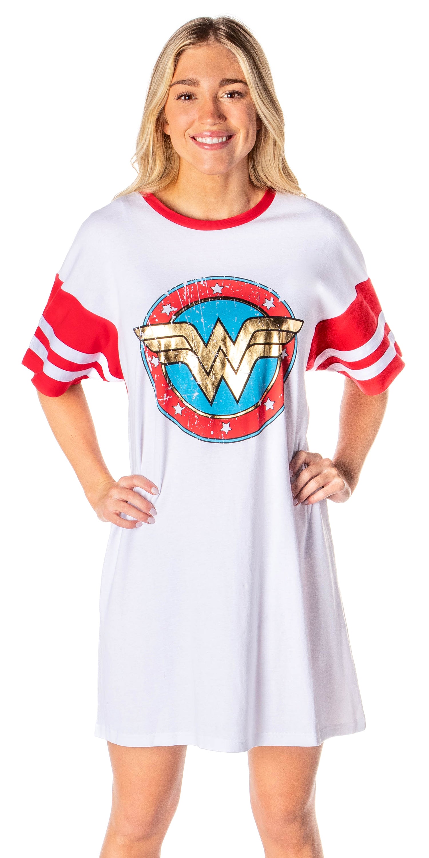 DC Comics Wonder Woman Classic Logo Womens Varsity Tee Nightgown Pajama Shirt