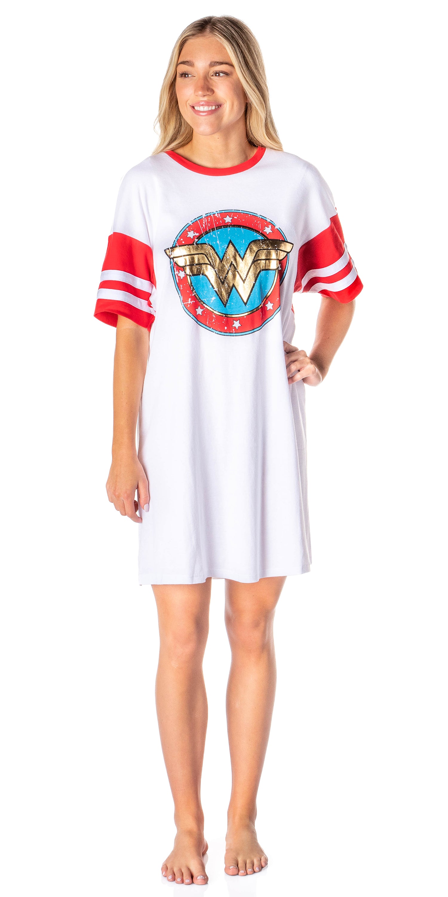 DC Comics Wonder Woman Classic Logo Womens Varsity Tee Nightgown Pajama Shirt