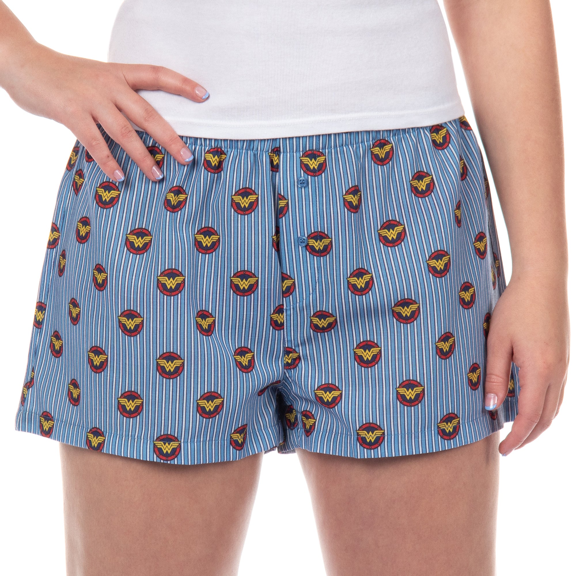 DC Comics Wonder Woman Pajama Shorts Women's Logo All Over Print PJ Bottoms