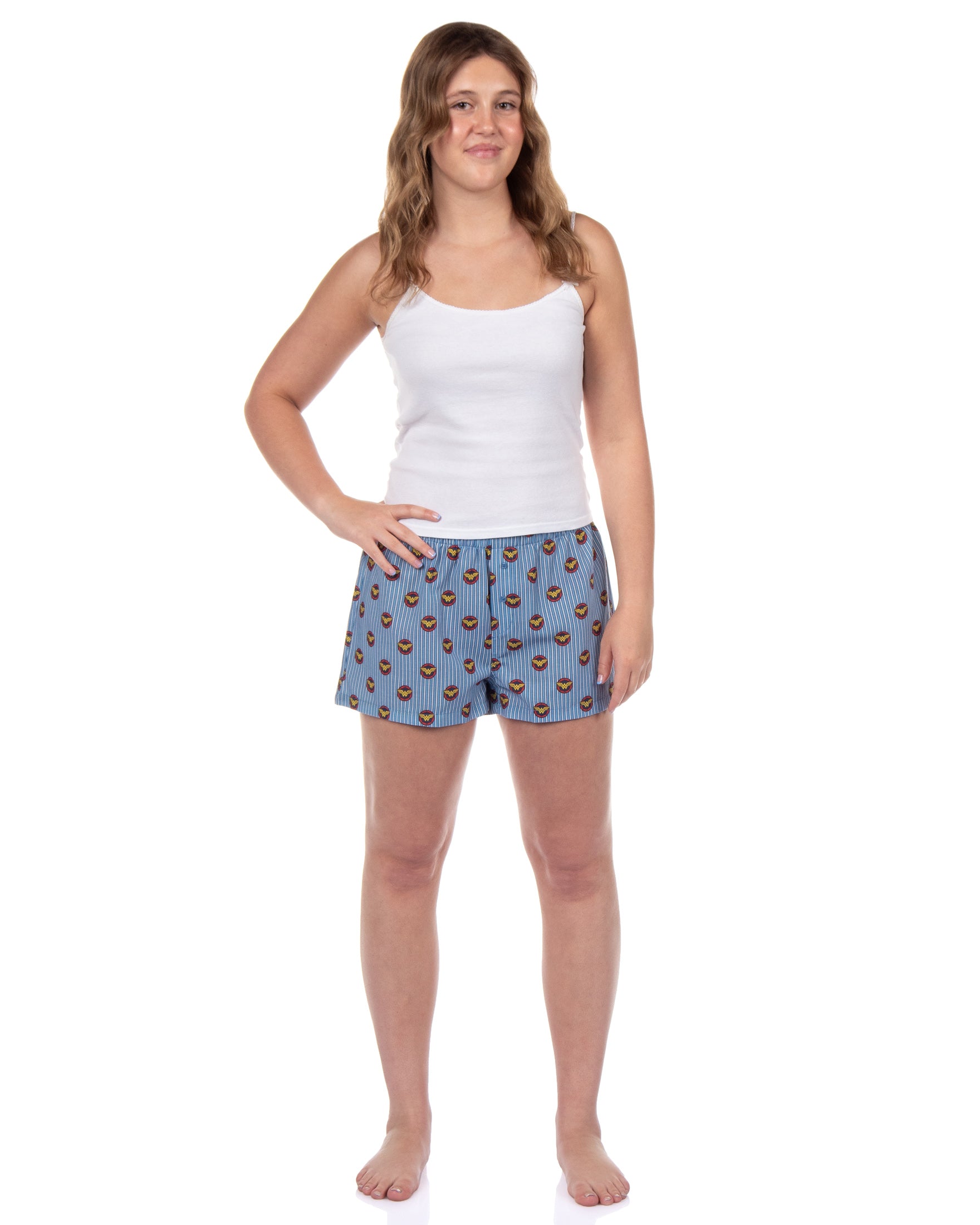 DC Comics Wonder Woman Pajama Shorts Women's Logo All Over Print PJ Bottoms