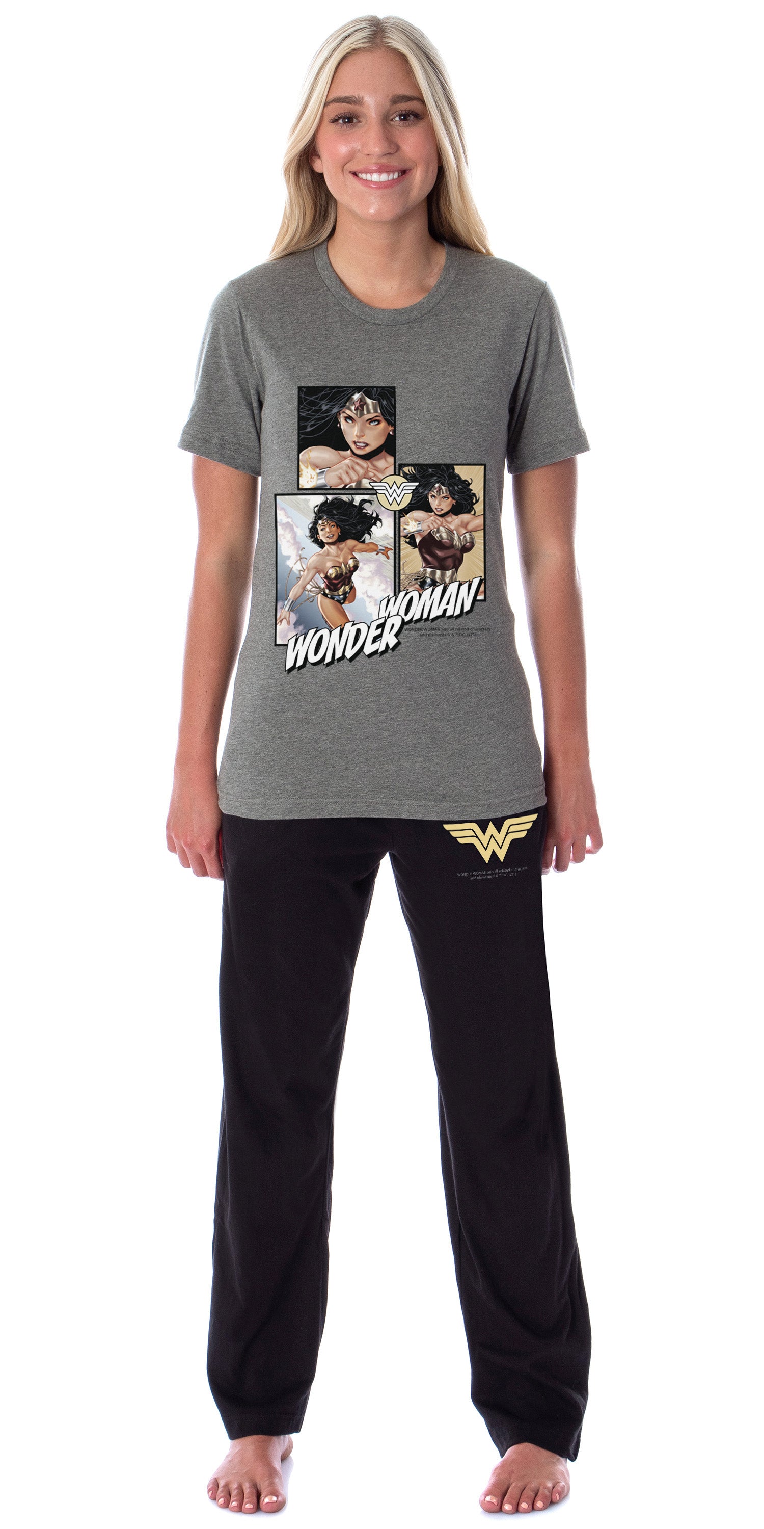 DC Womens' Comic Wonder Woman Sleep Pajama Set Crewneck Shirt and Pants