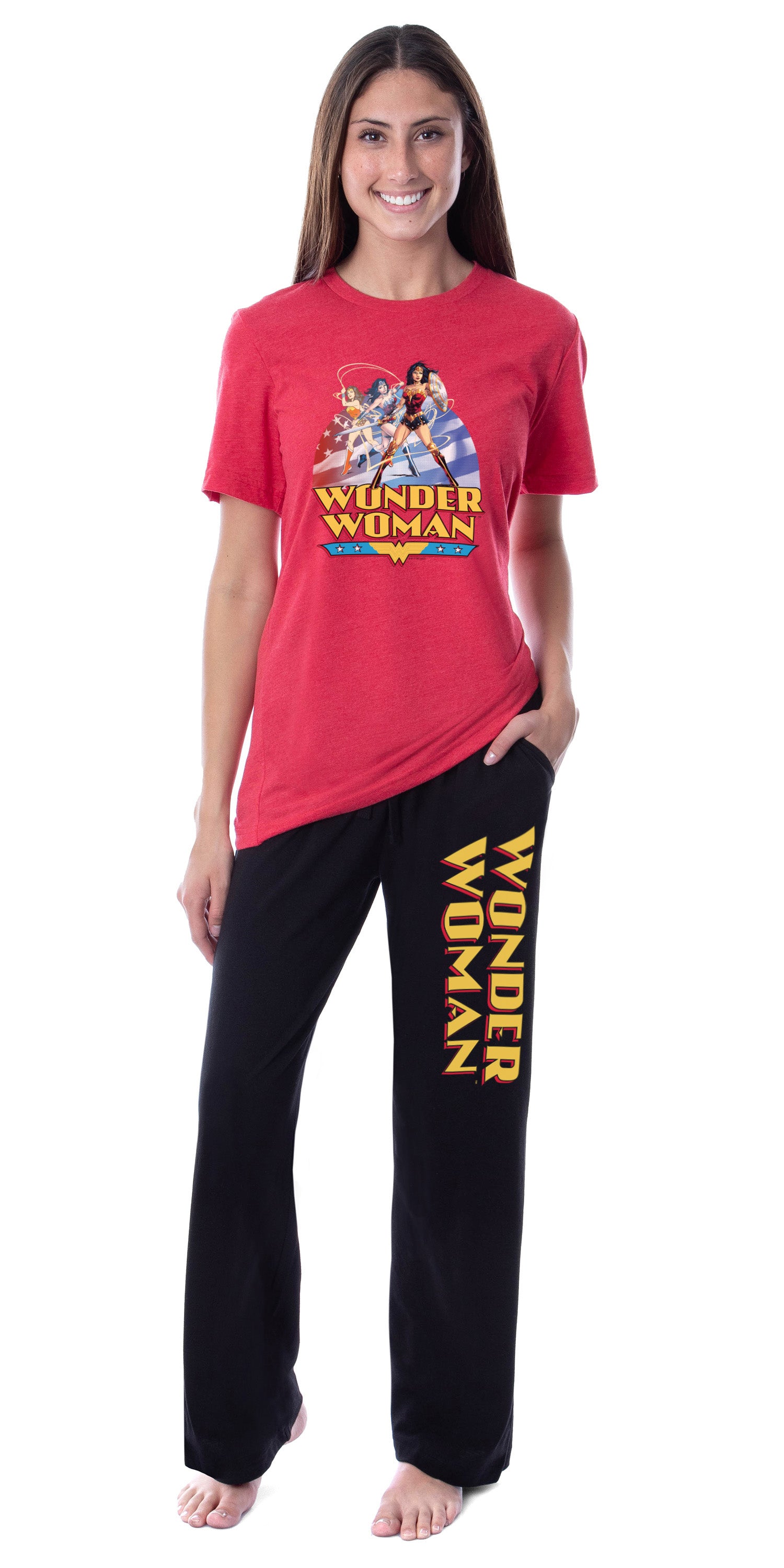 DC Womens' Wonder Woman Through The Ages Sleep Pajama Set Shirt and Pants