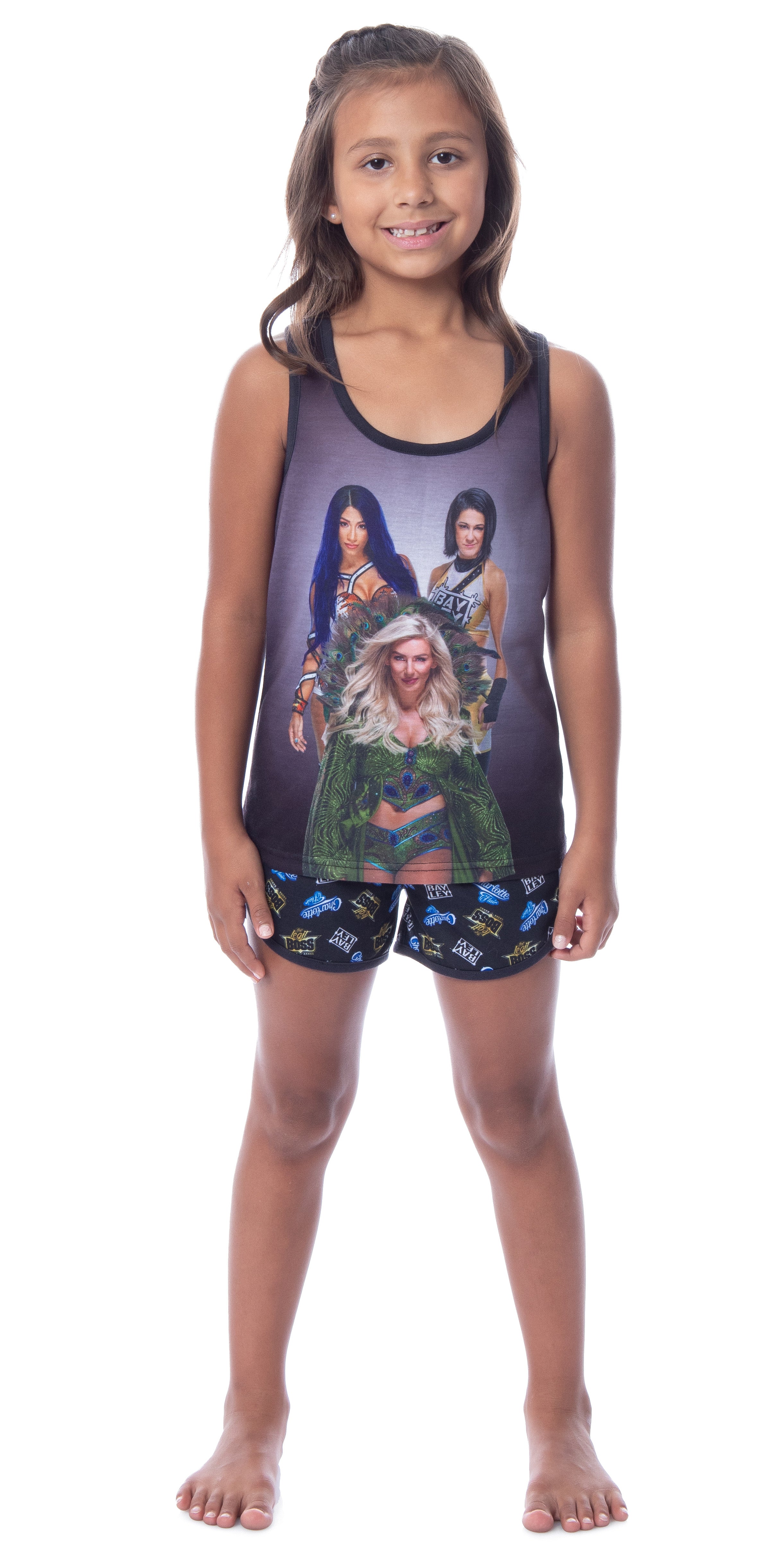 WWE Girls' Sasha Banks Bayley Charlotte Flair Tank Short Pajama Set