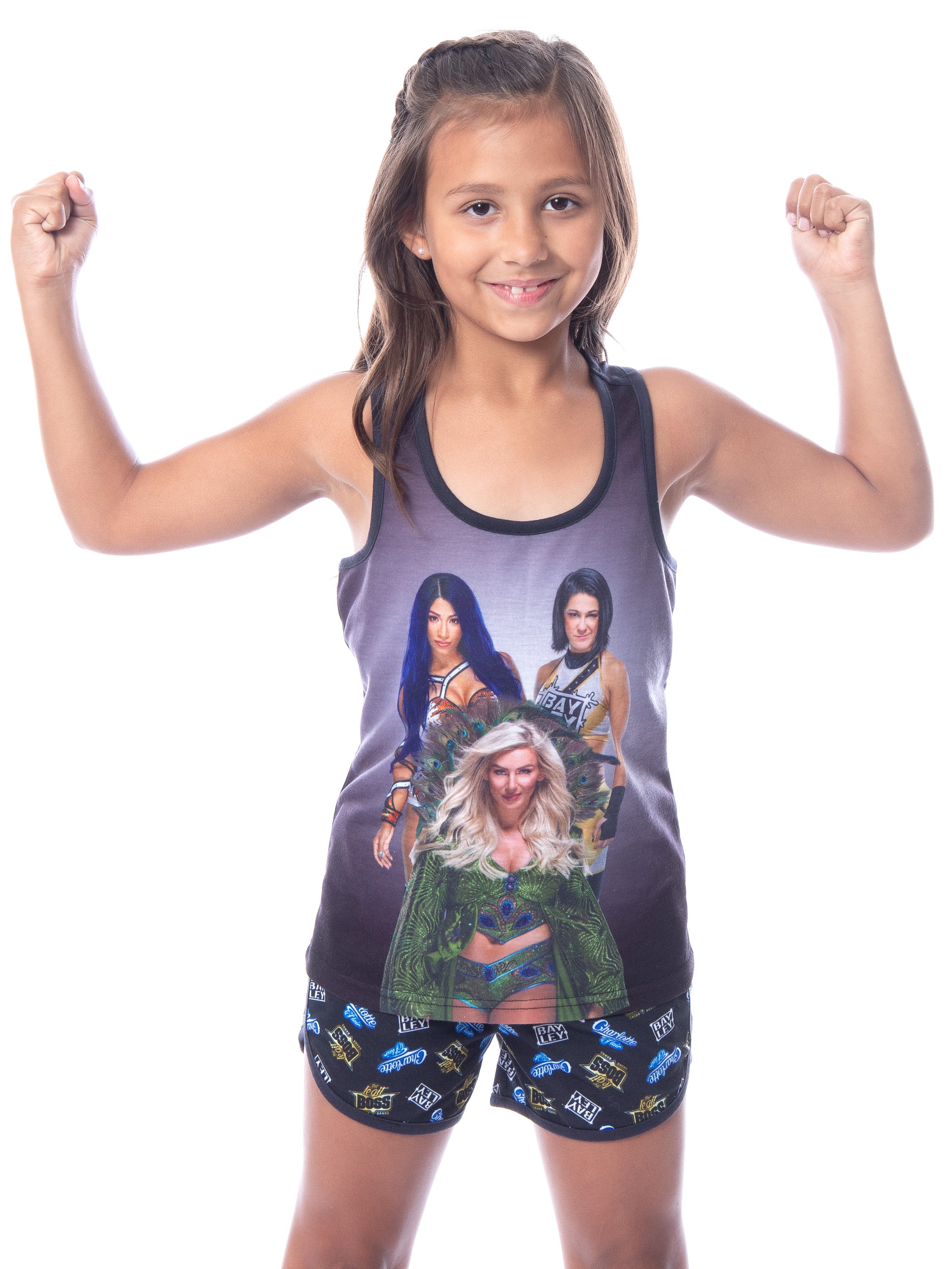 WWE Girls' Sasha Banks Bayley Charlotte Flair Tank Short Pajama Set