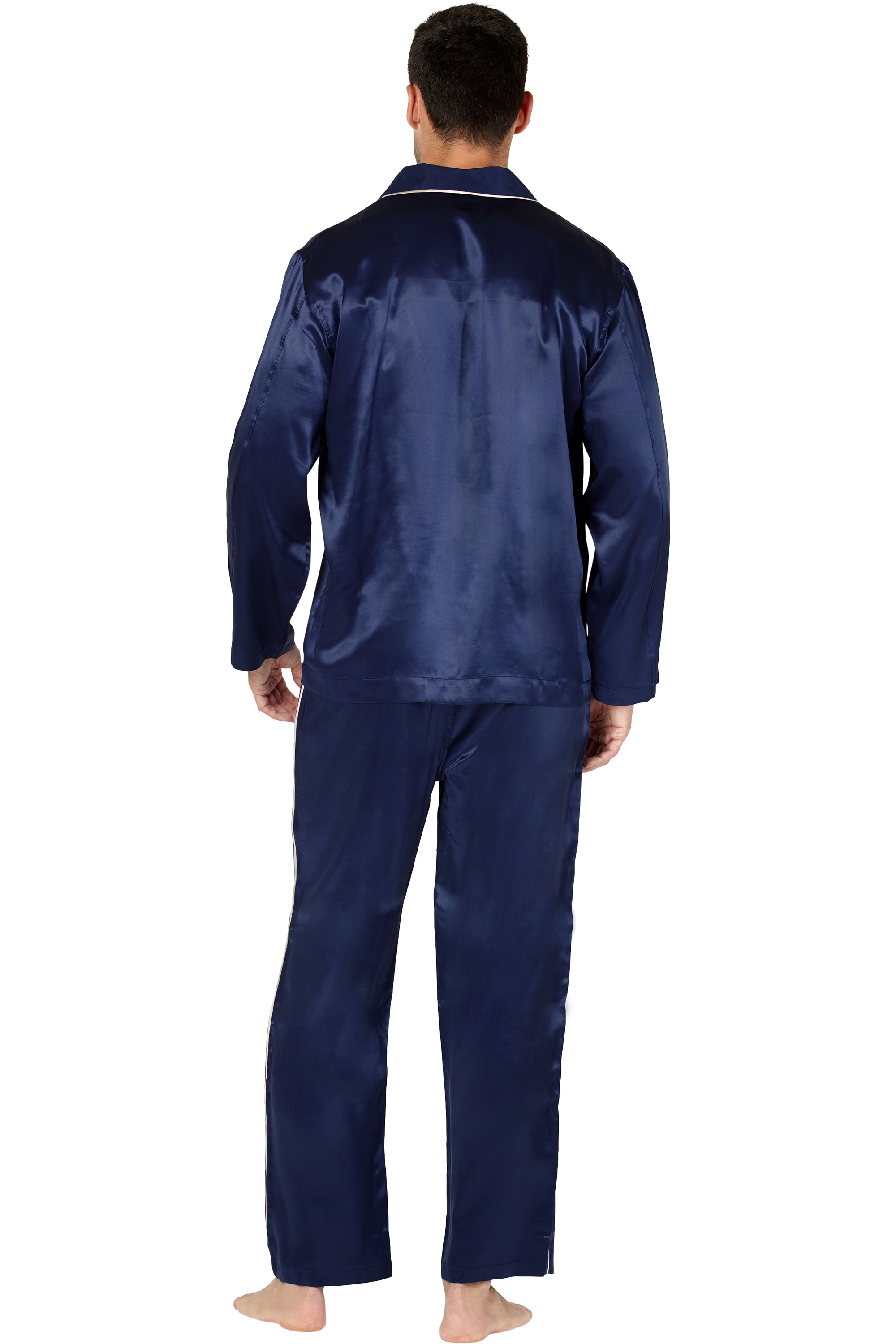 INTIMO Mens Big and Tall Silk Long Sleeve Pajama Set with Piping