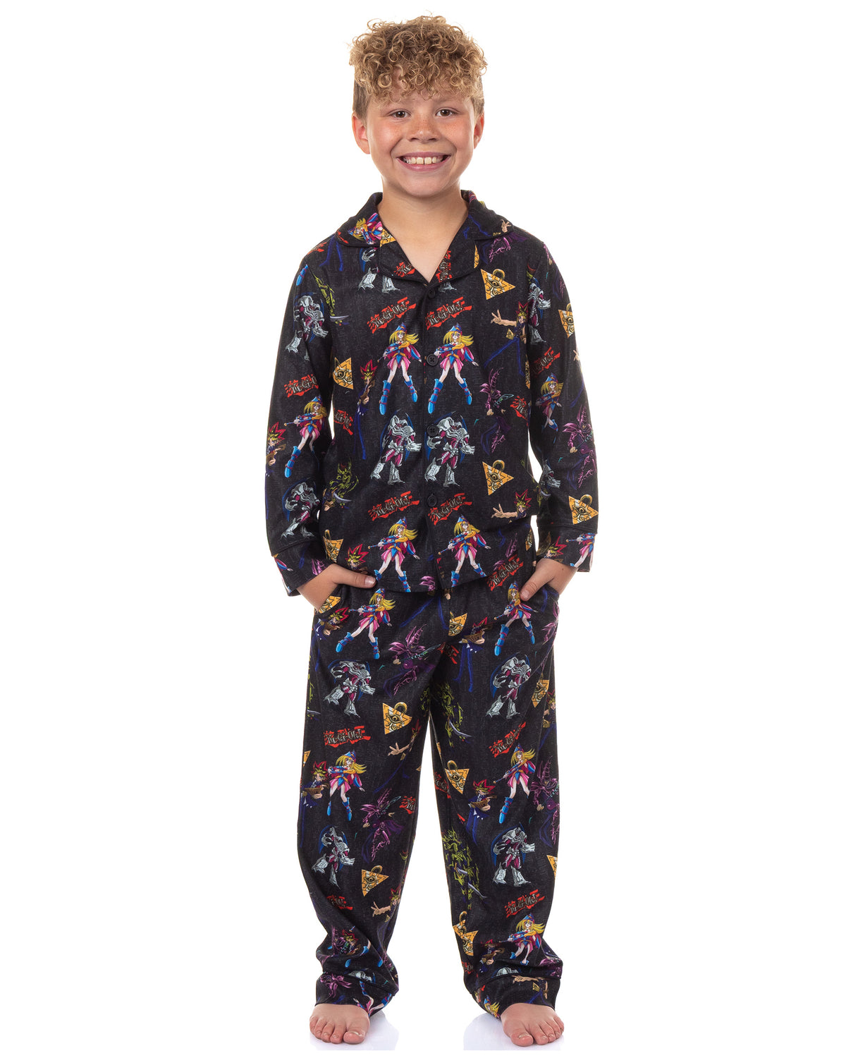 Yu-Gi-Oh! Pajamas Boy's Millennium Puzzle Long Sleeve Button Up Pant Set