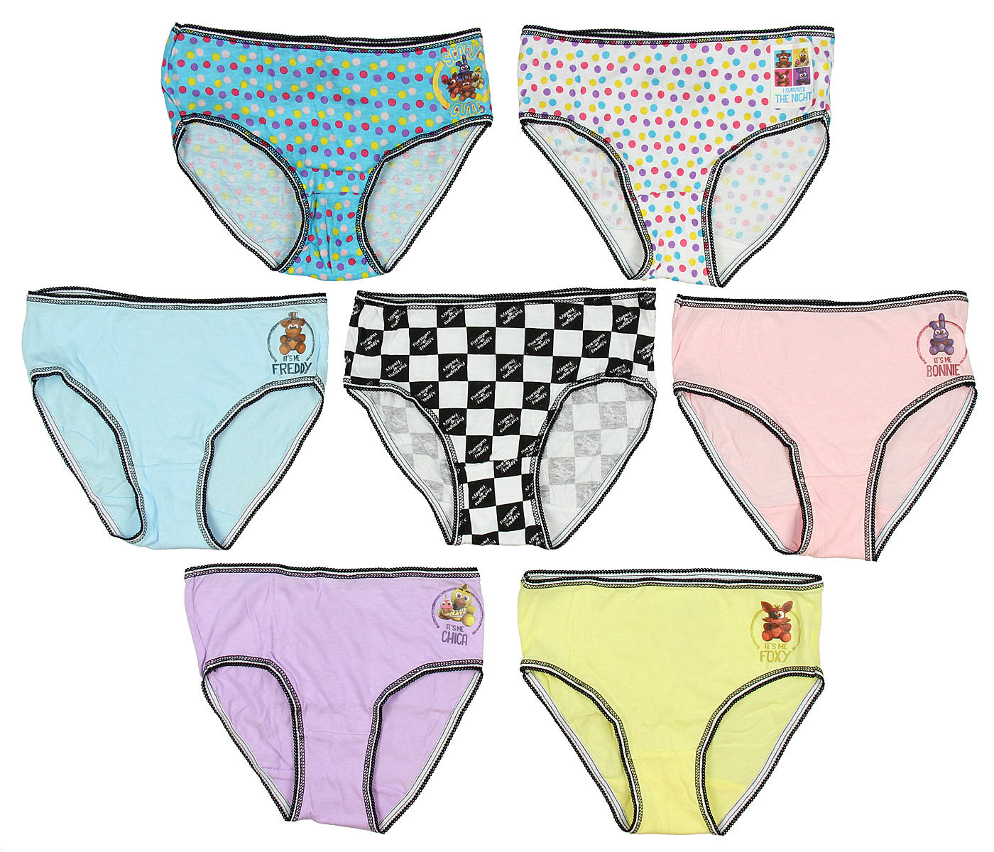 Five Nights at Freddys Girls 7 Pack Brief Style Panties Underwear