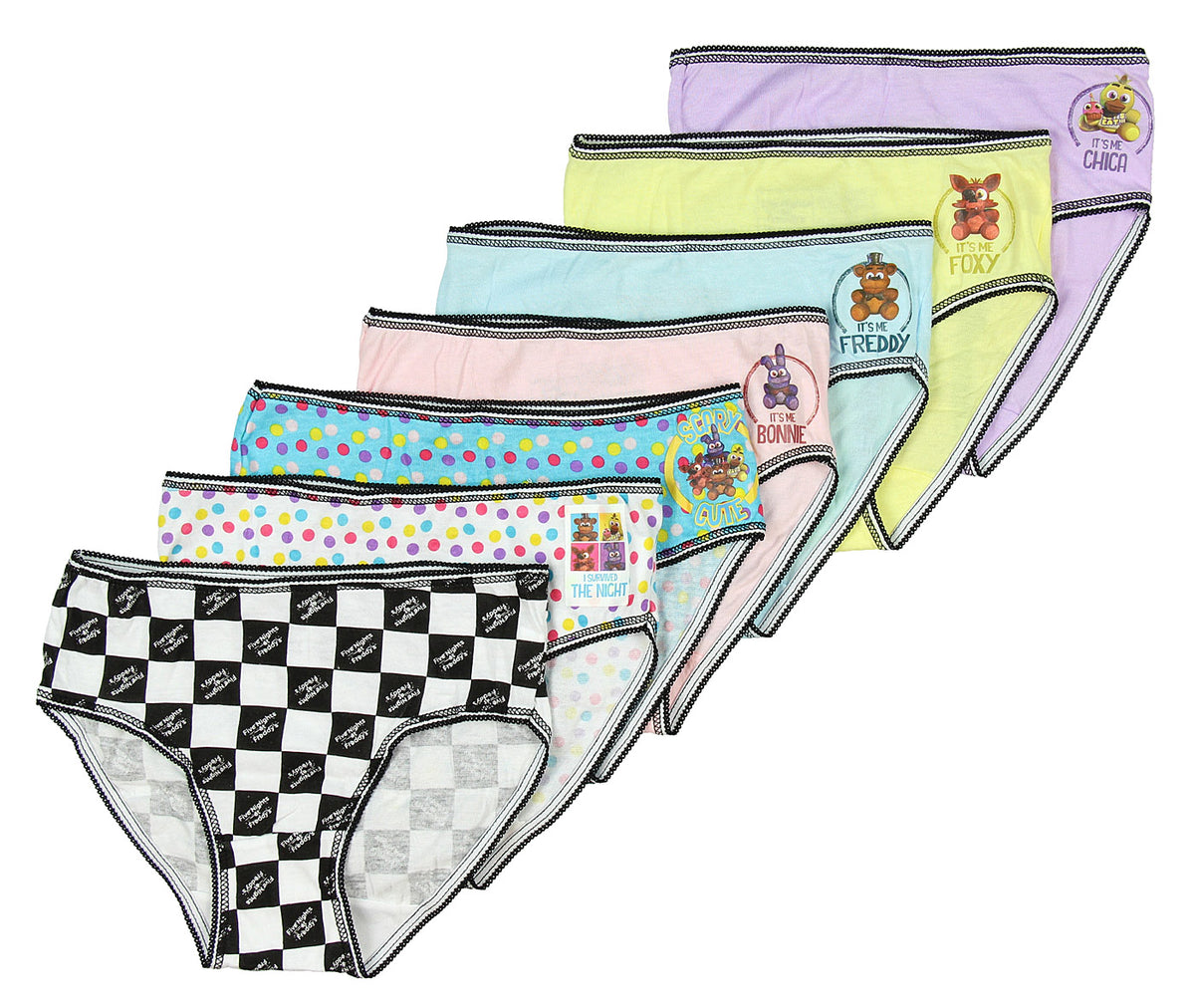 Five Nights at Freddy's Girls' Underwear Briefs, 7-Pack Cotton Panties
