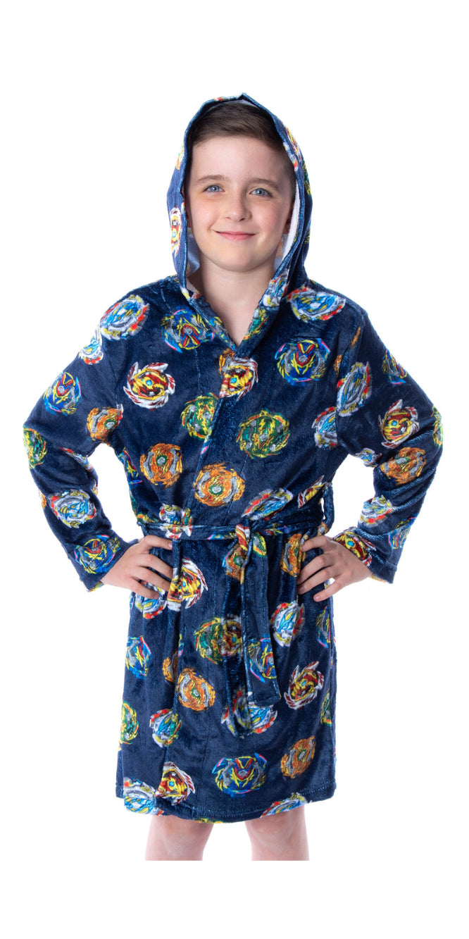 Beyblade Burst Boys' Spinner Tops Graphic Fleece Plush Hooded Robe Bathrobe