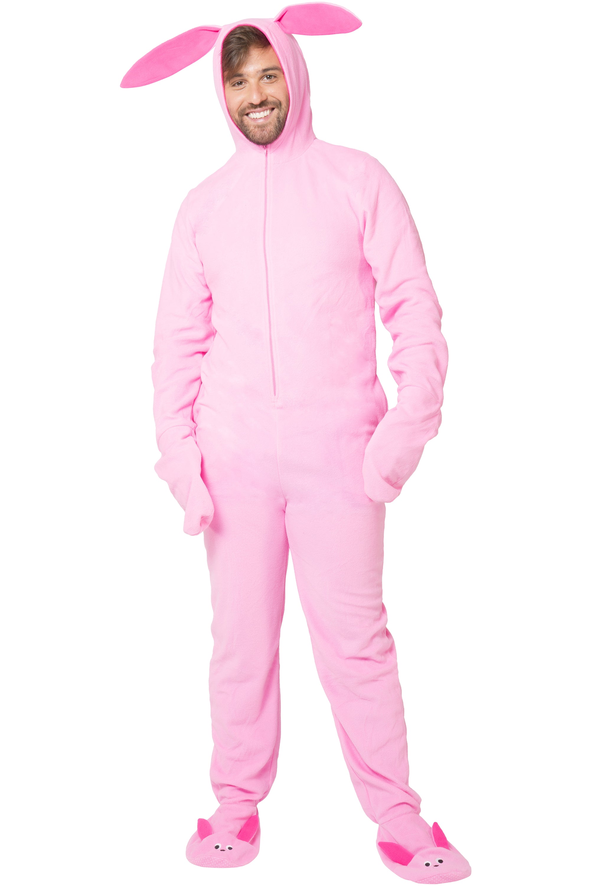 INTIMO A Christmas Story Men's Ralphie Deranged Pink Bunny Suit Hooded Costume Union Suit