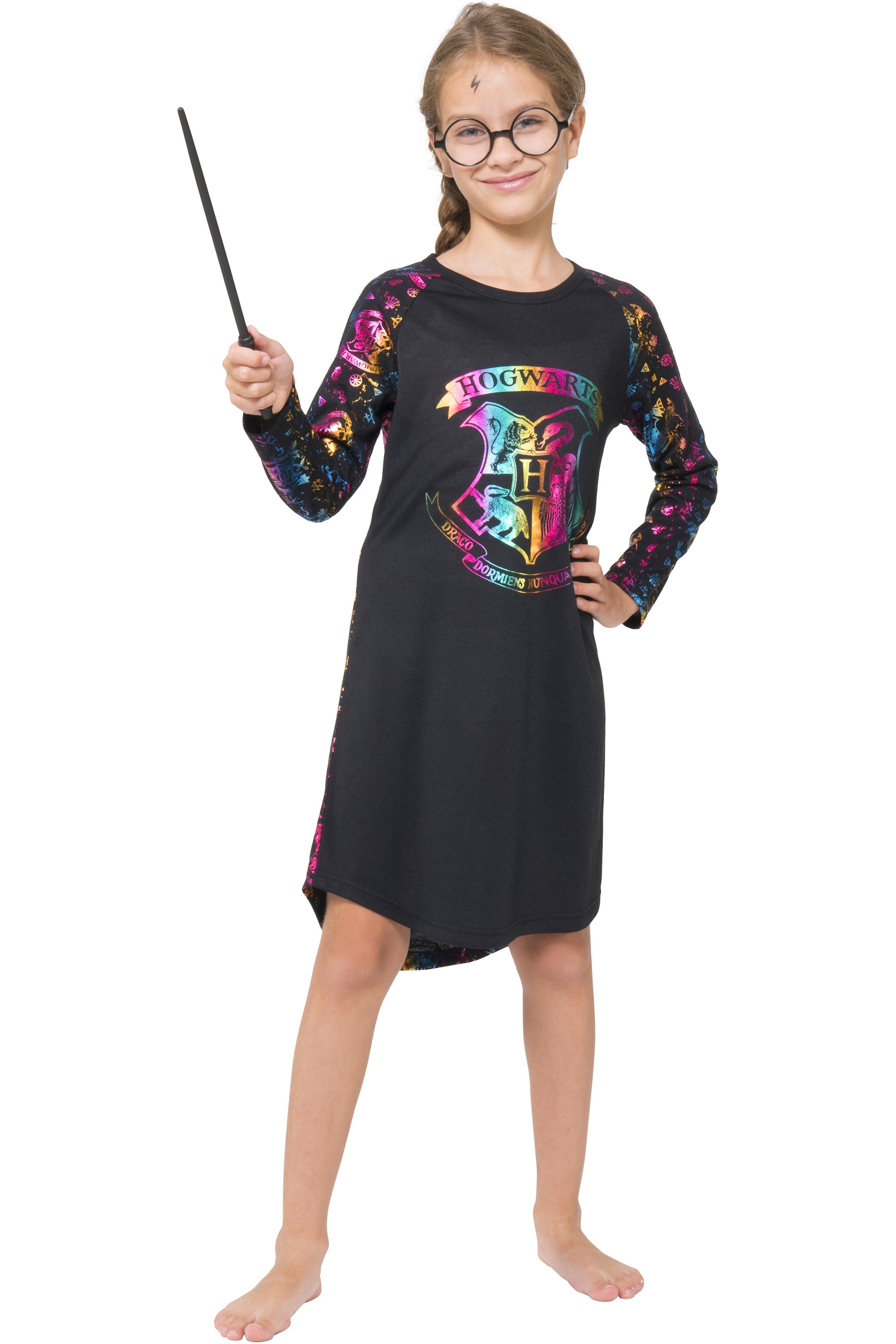 Harry Potter Girls' Rainbow Hologram Hermione Long Sleeve Nightgown