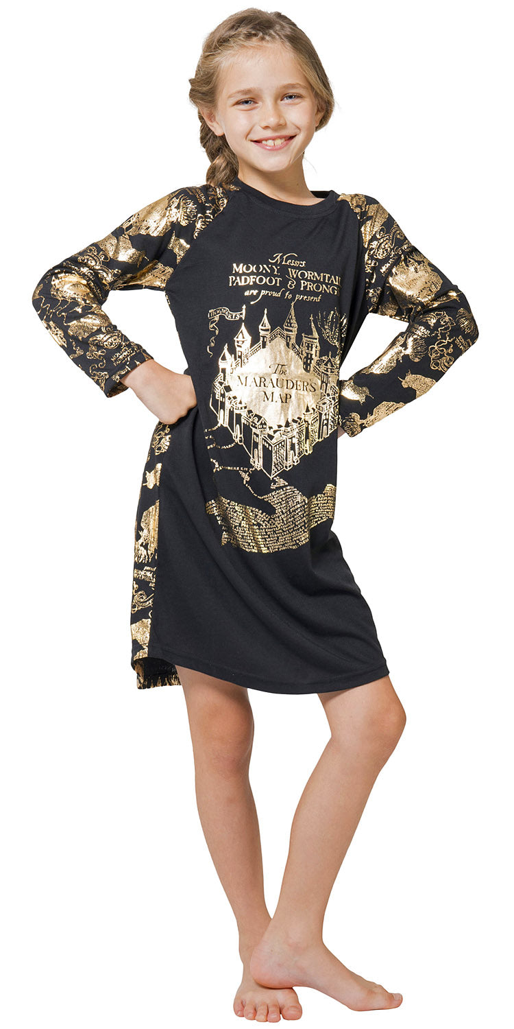 Intimo Big Girls' Harry Potter Marauders Map Raglan Nightgown